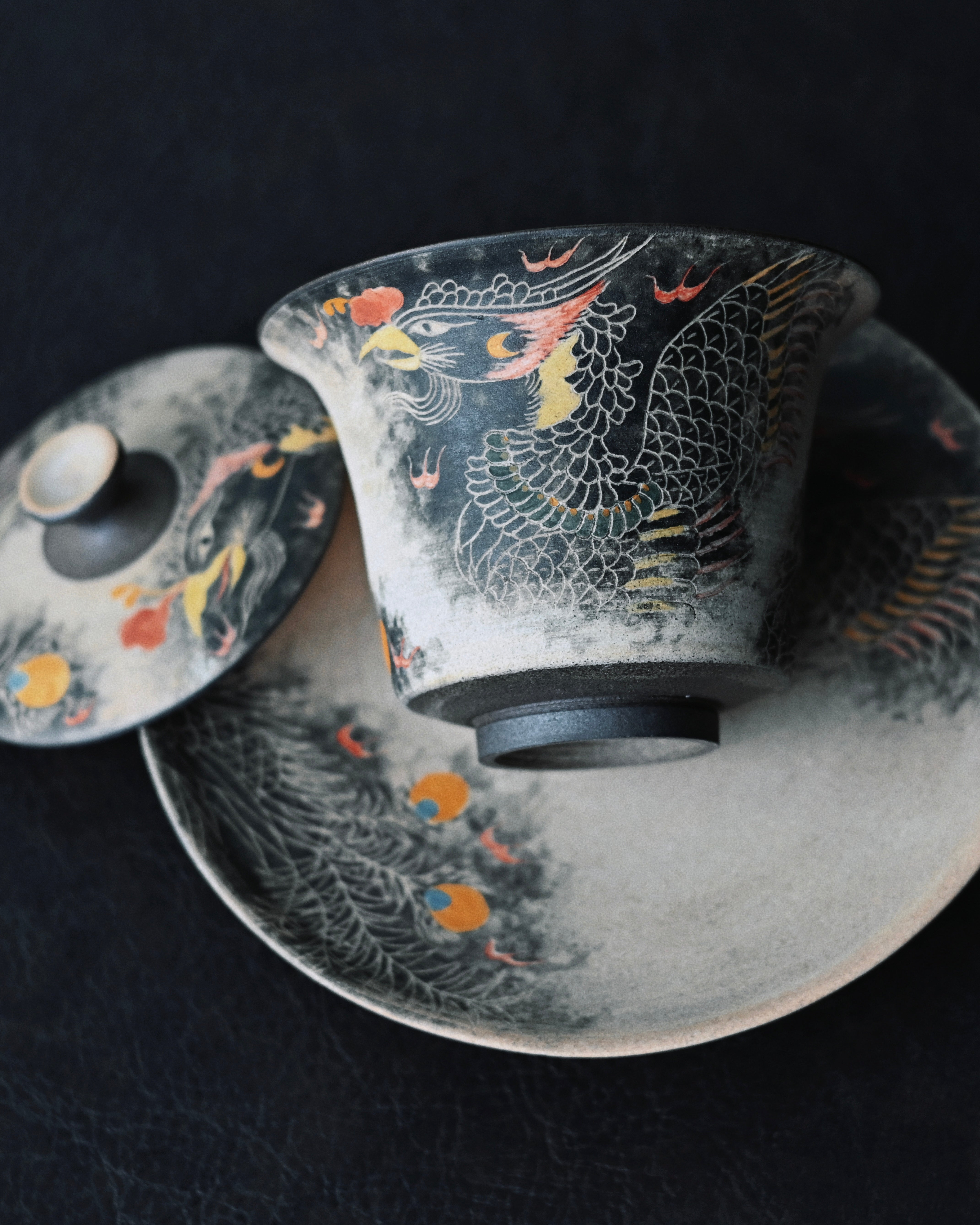 jingdezhen hand painted phoenix unglazed – Jingdezhen Phoenix Rising Hand-Painted Clay Gaiwan Set by Kungfuyang