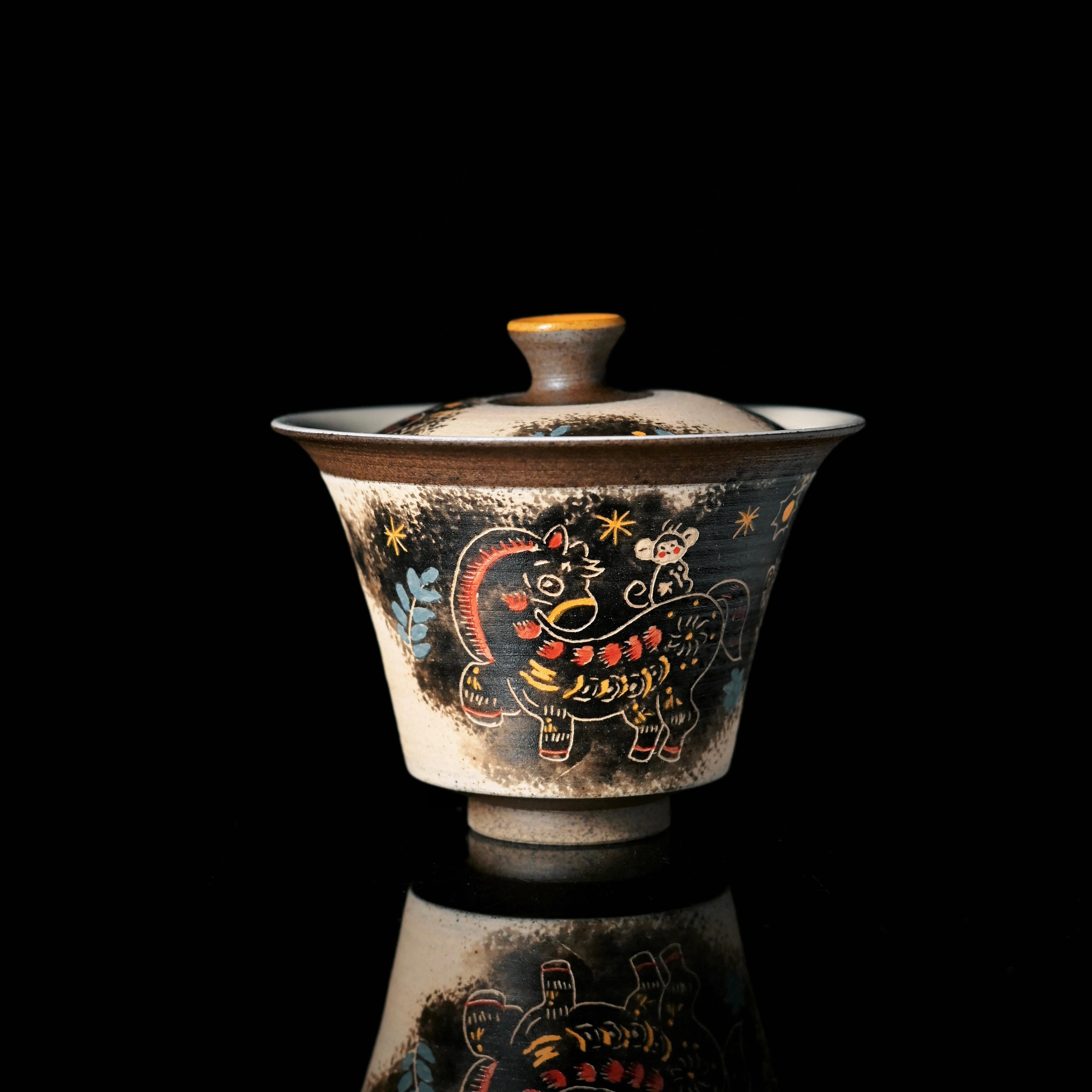 jingdezhen hand painted tea bowl – Jingdezhen Chinese Ink Wash Style Pony Gaiwan 130ml by Kungfuyang