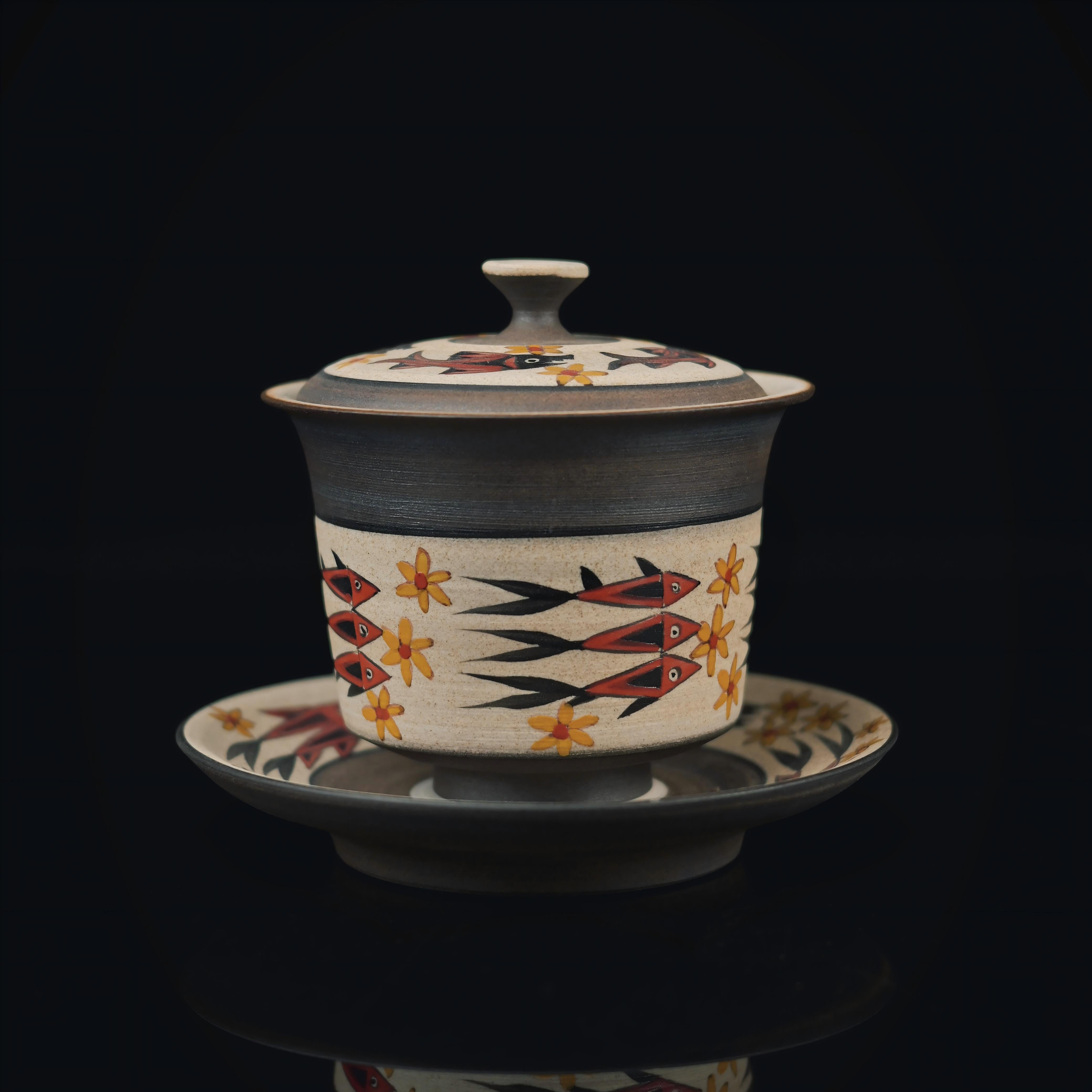 jingdezhen handcrafted ceramic the stone – Stone Age Fish Totem Gaiwan – Primitive Elegance Reborn by Kungfuyang