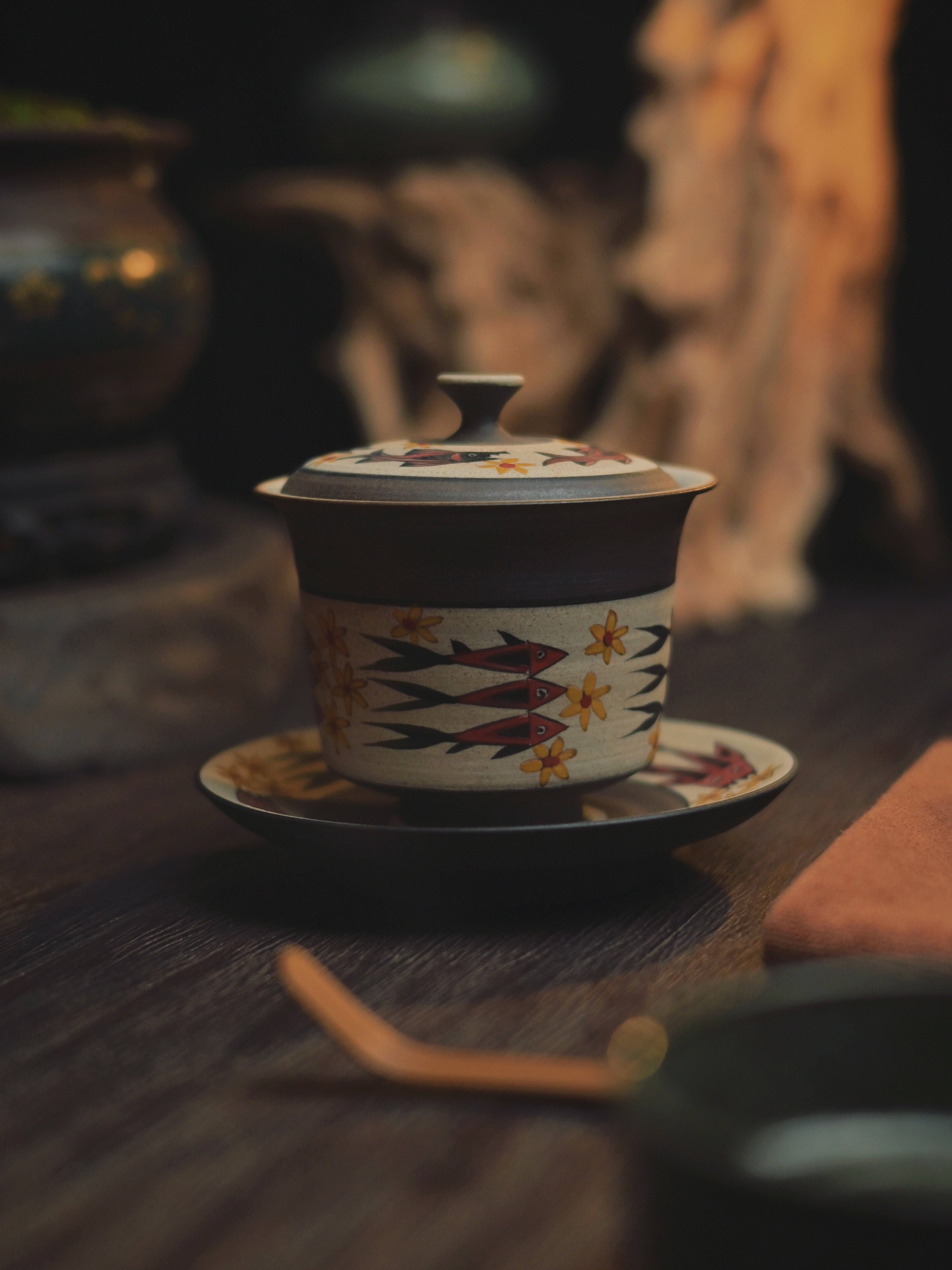 jingdezhen handcrafted the stone age style – Stone Age Fish Totem Gaiwan – Primitive Elegance Reborn by Kungfuyang, view 6-2