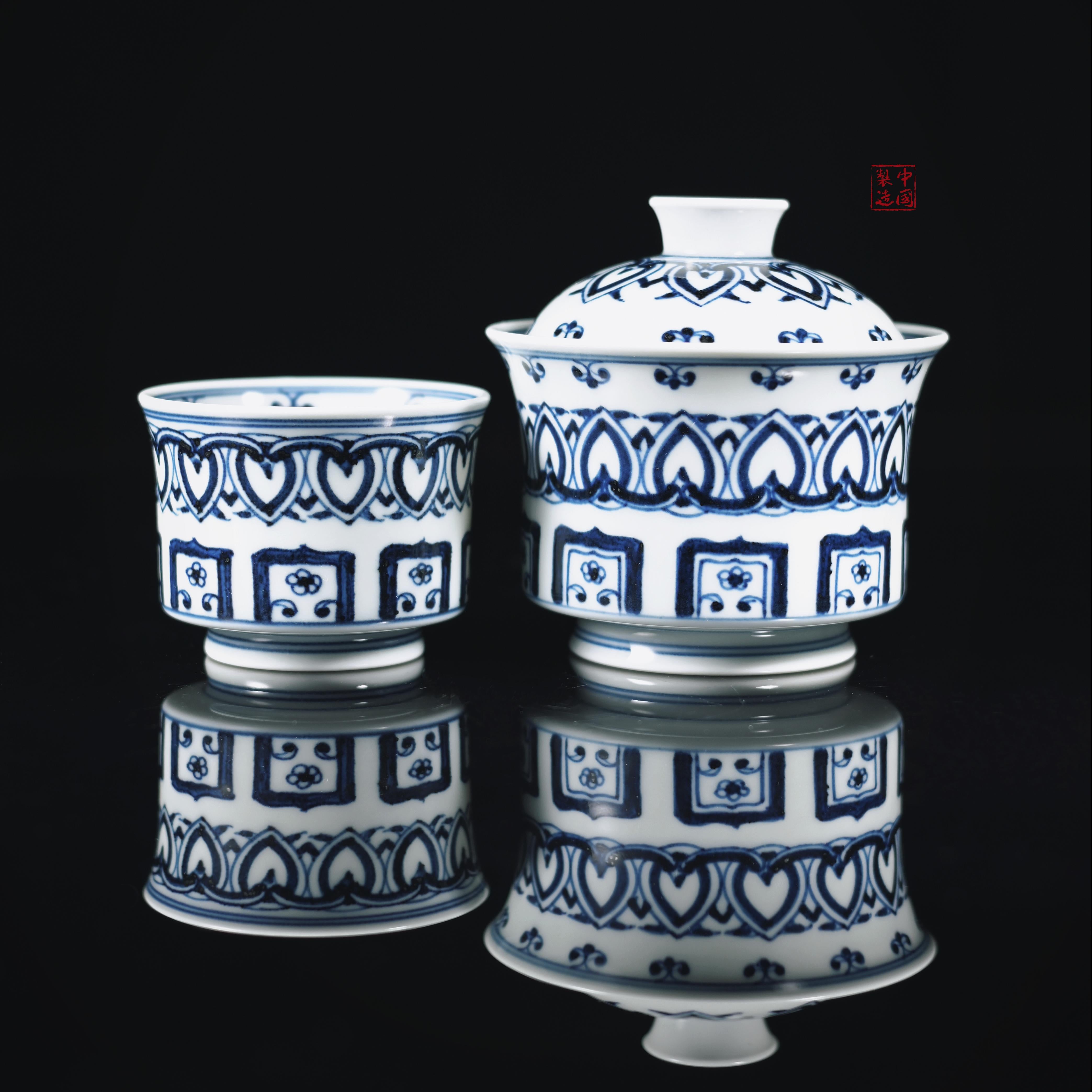 jingdezhen handmade blue and white – Jingdezhen Handmade Blue and White Baoxiang Gaiwan Set by Kungfuyang
