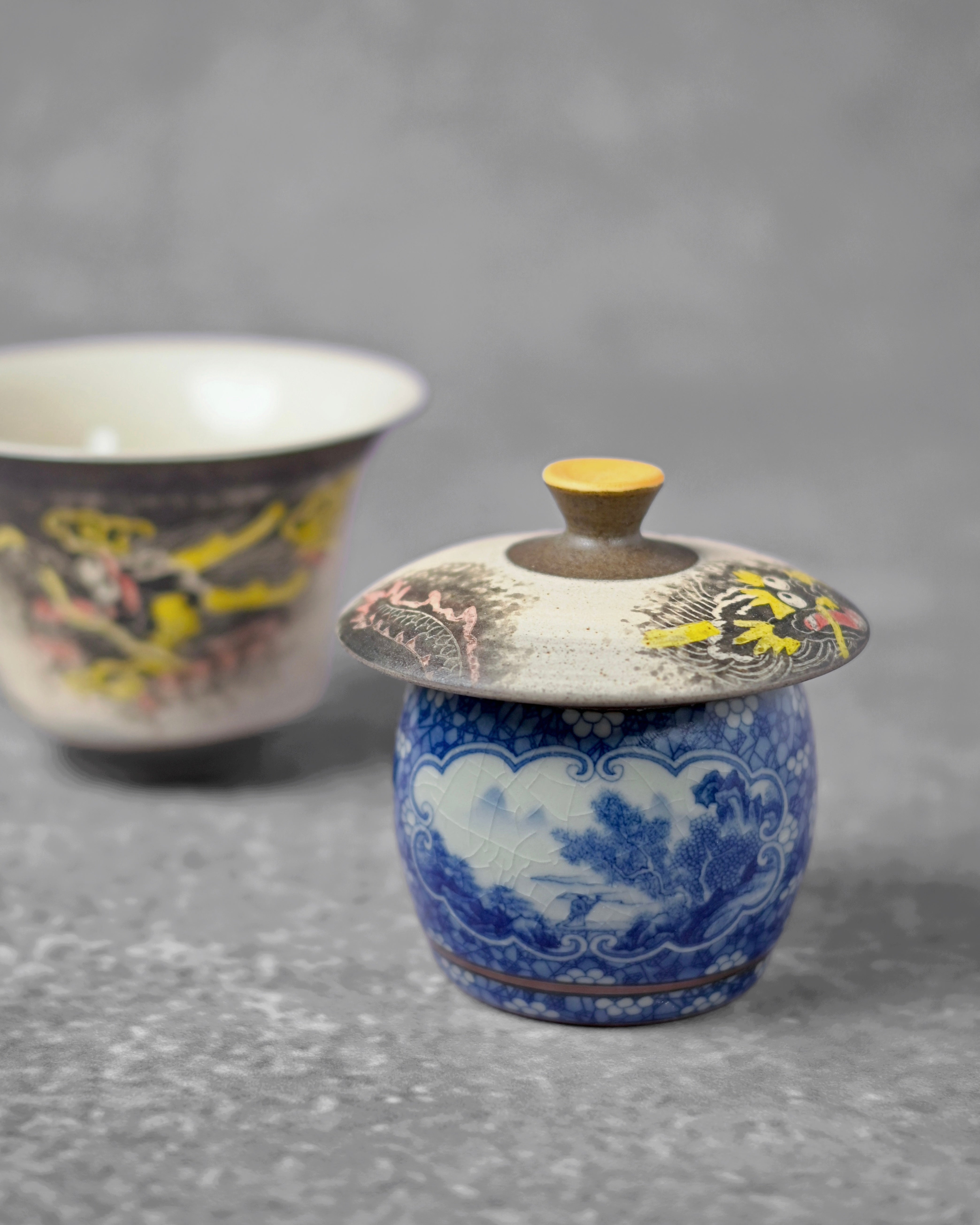 jingdezhen handmade ceramic lid holder – Blue-and-White Archaic Glaze Gaiwan / Teapot Lid Holder by Kungfuyang