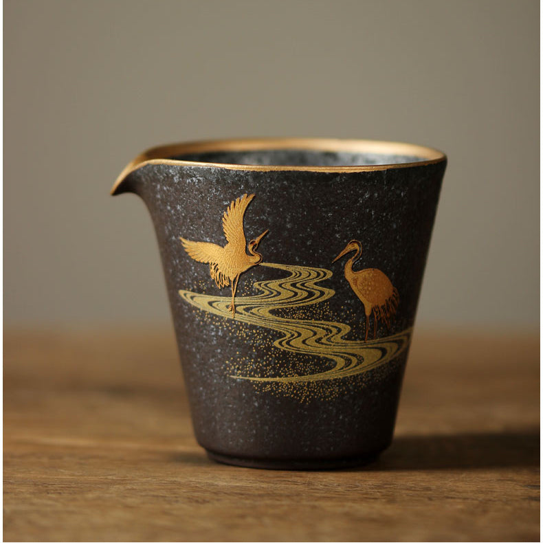 jingdezhen handmade classic gilded double – Jingdezhen Handmade Vintage Gilded Double Crane Gaiwan by Kungfuyang