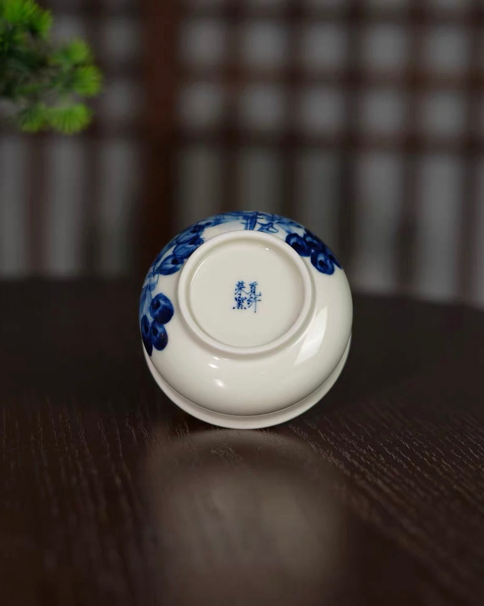 jingdezhen porcelain tea cup – Jingdezhen Underglaze Blue-and-White Hand-Painted Peony Gaiwan by Kungfuyang