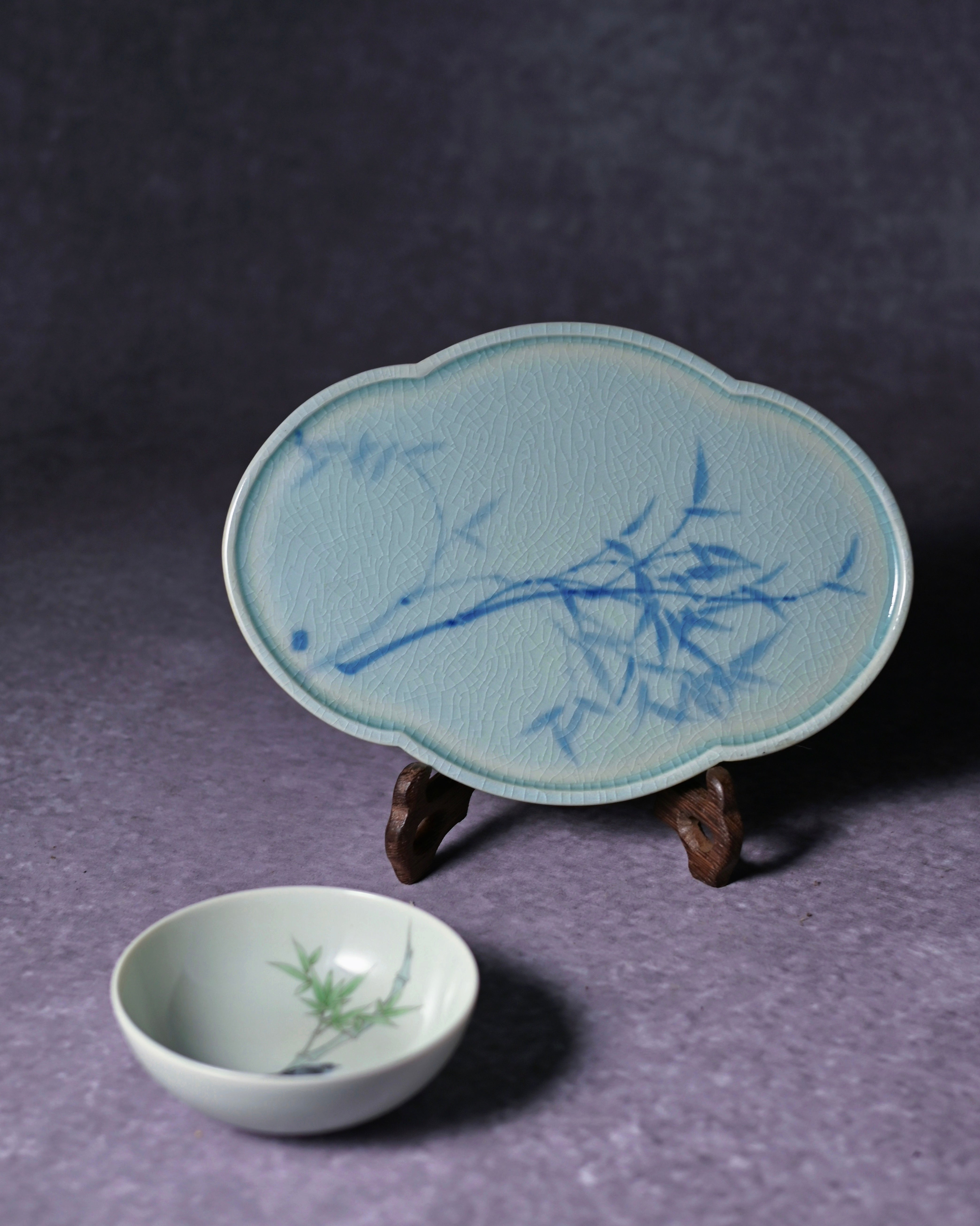 jingdezhen tea saucer decor tea space – Unique Piece Jingdezhen Hand-Painted Blue and White Bamboo Tea by Kungfuyang