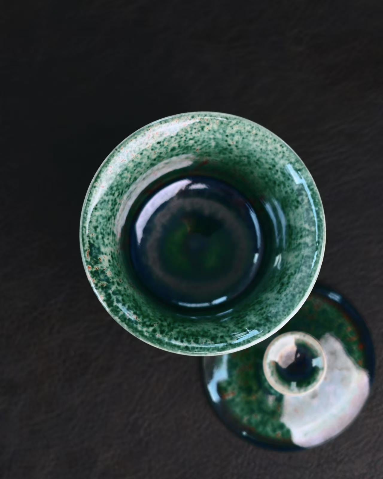jun ware celadon glaze tea set – Jun Ware Green Flambé Gaiwan – A Whisper of Enchanted Forests by Kungfuyang