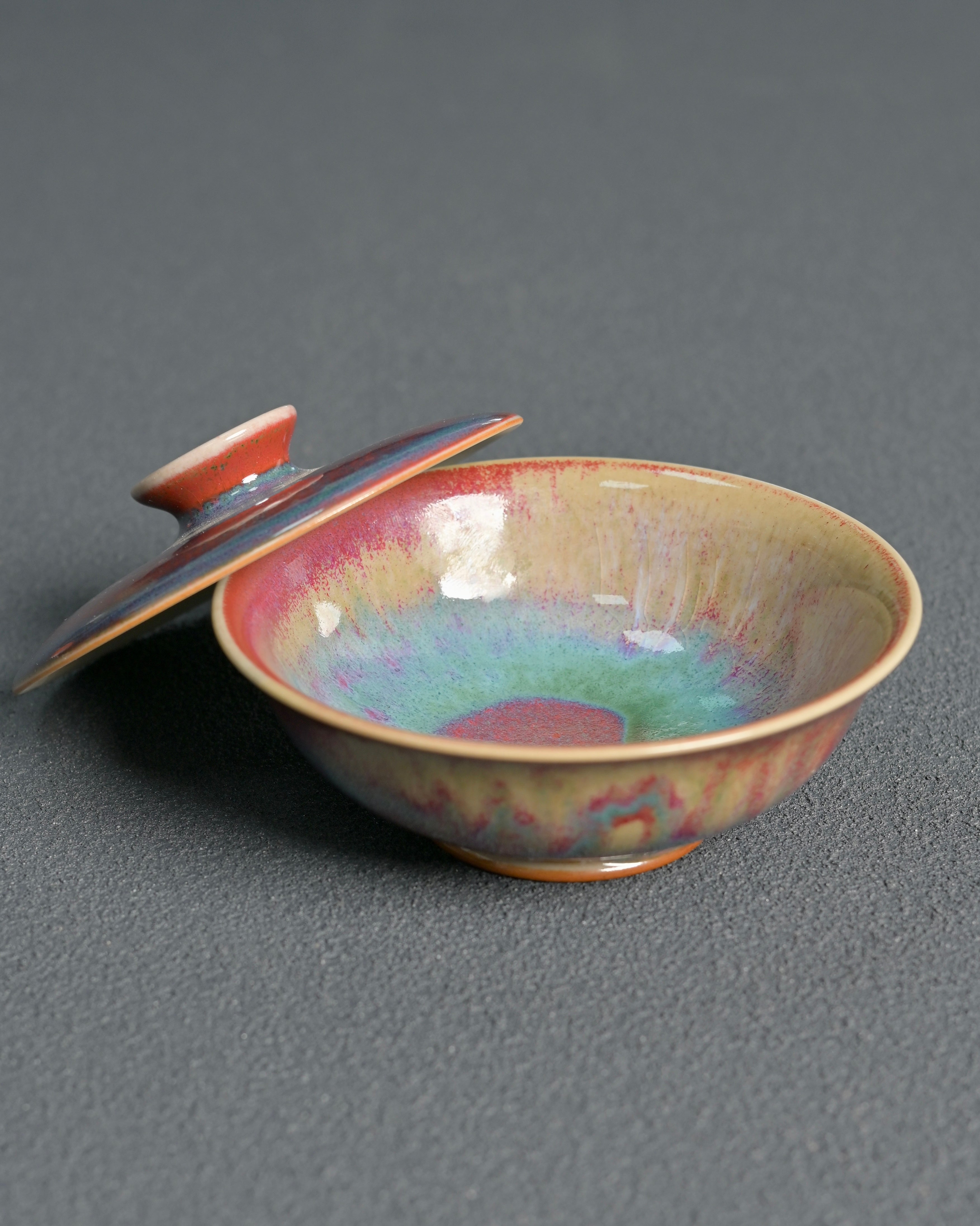jun ware gaiwan interior glaze detail – Jun Ware Wide-Rim Gaiwan 100ml – Handmade Chinese by Kungfuyang