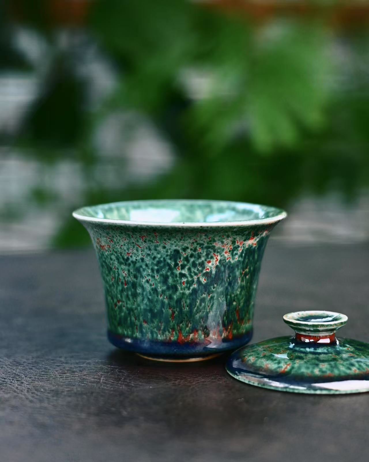 jun ware glaze variations ceramic gaiwan – Jun Ware Green Flambé Gaiwan – A Whisper of Enchanted Forests by Kungfuyang