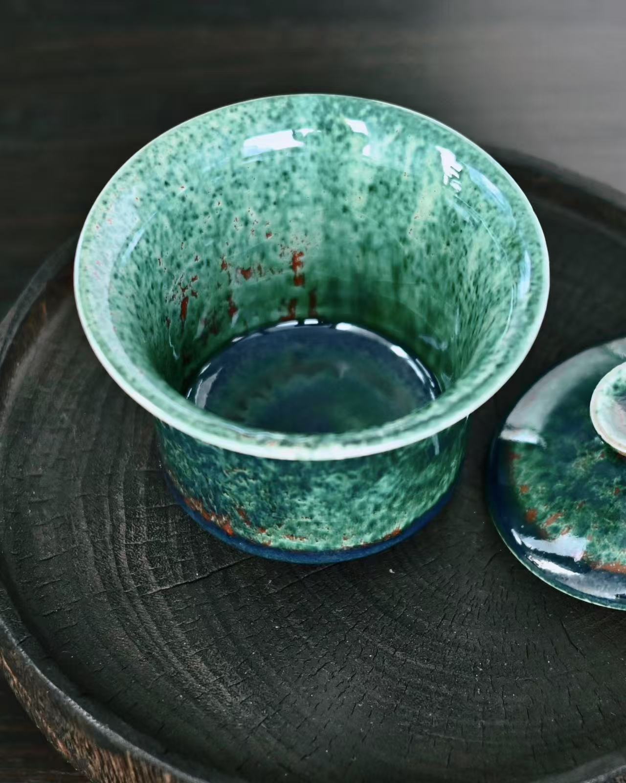 jun ware porcelain emerald glaze tea set – Jun Ware Green Flambé Gaiwan – A Whisper of Enchanted Forests by Kungfuyang