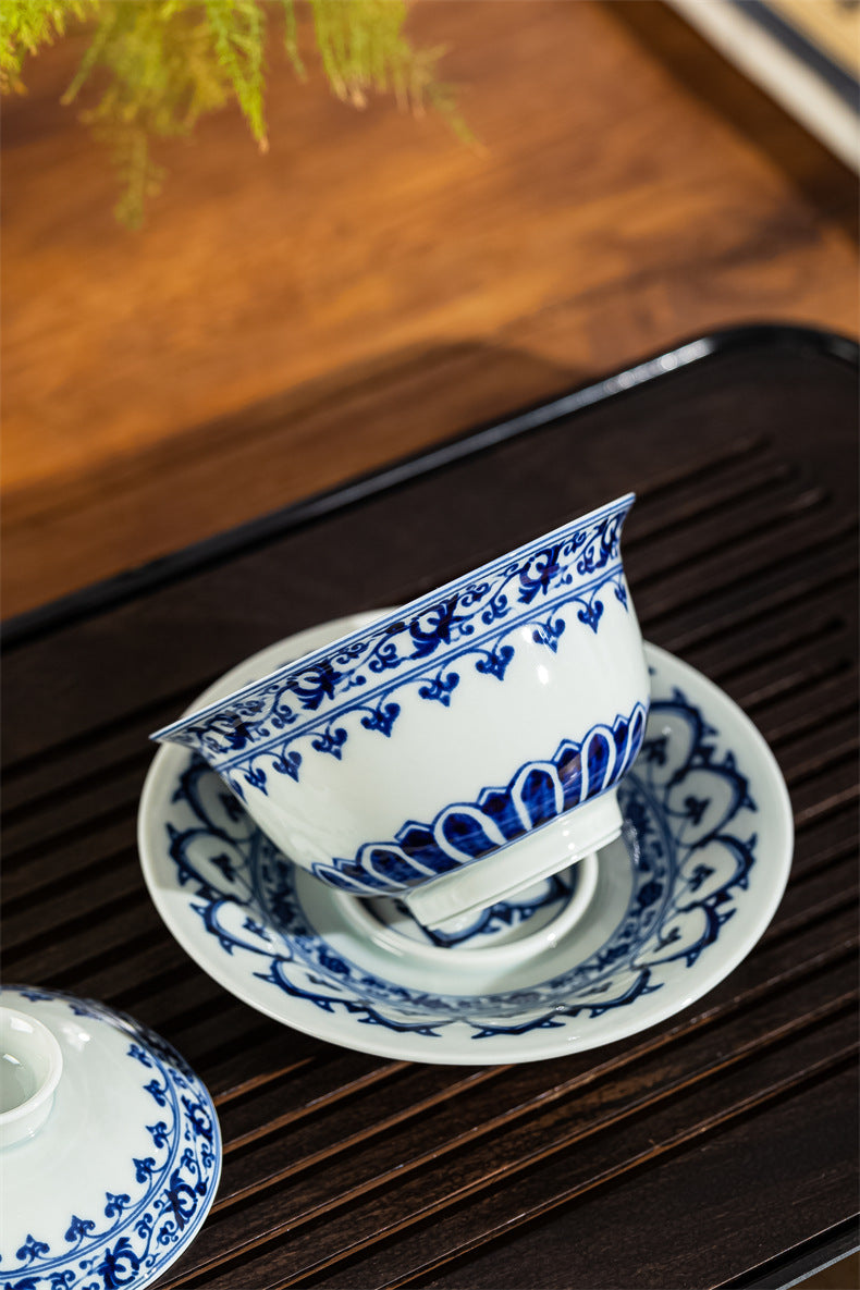 kaolin clay blue and white porcelain – Hand-Painted Jingdezhen Blue and White Ceramic Tea Bowl by Kungfuyang