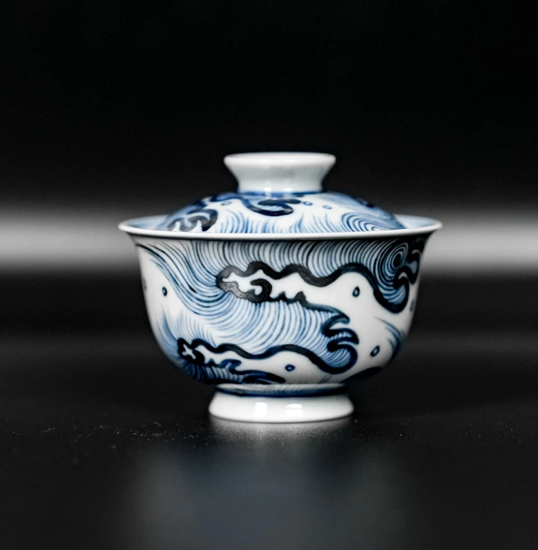 kaolin porcelain teaware – Jingdezhen Hand-Painted Ming-Style Blue-and-White Wave Pattern by Kungfuyang