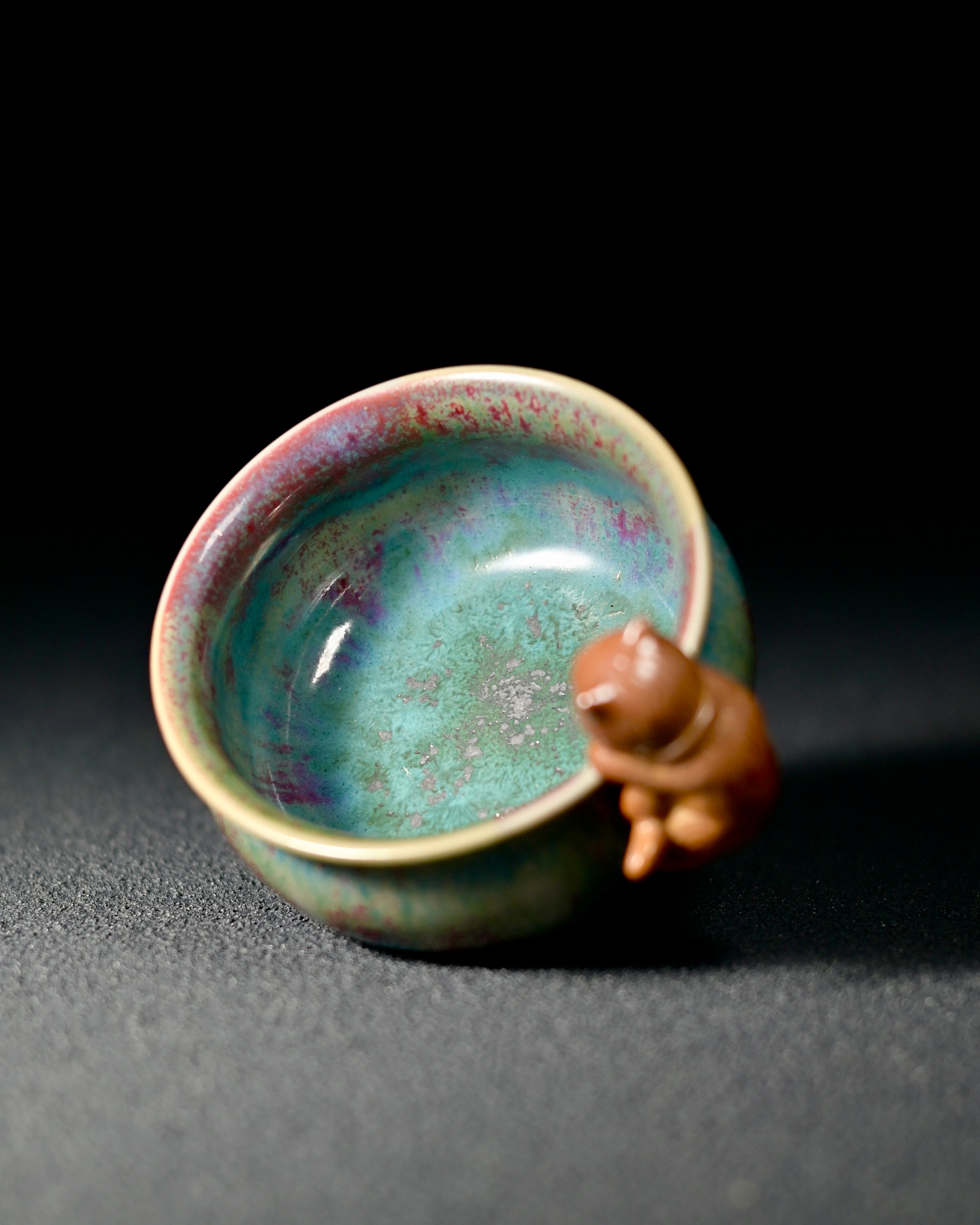 kitty shaped ceramic handle cup – Jun Ware Kitty-Handle Kiln-Transformation Cup 120ml by Kungfuyang