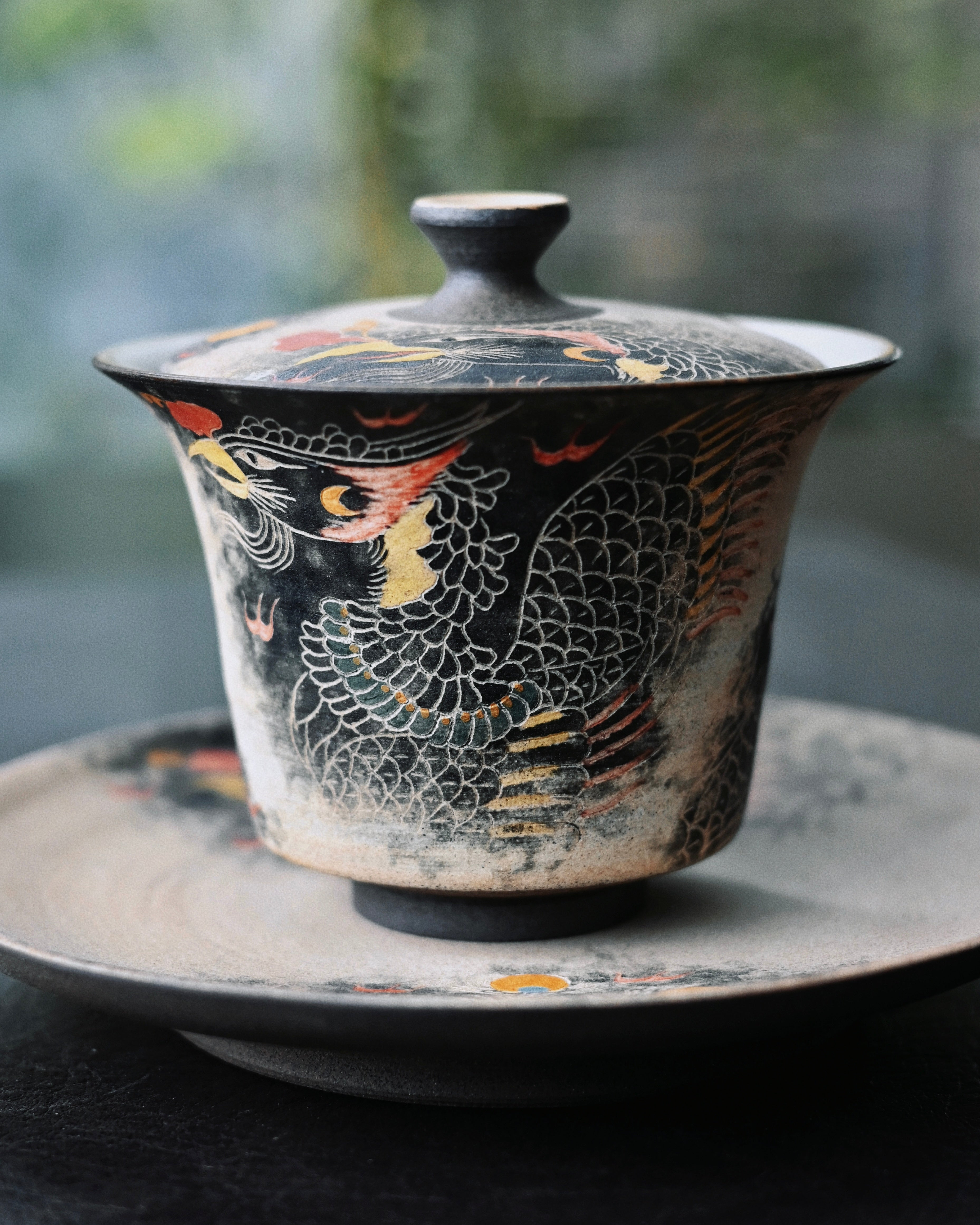 kohiki glazed phoenix pattern gaiwan – Jingdezhen Phoenix Rising Hand-Painted Clay Gaiwan Set by Kungfuyang