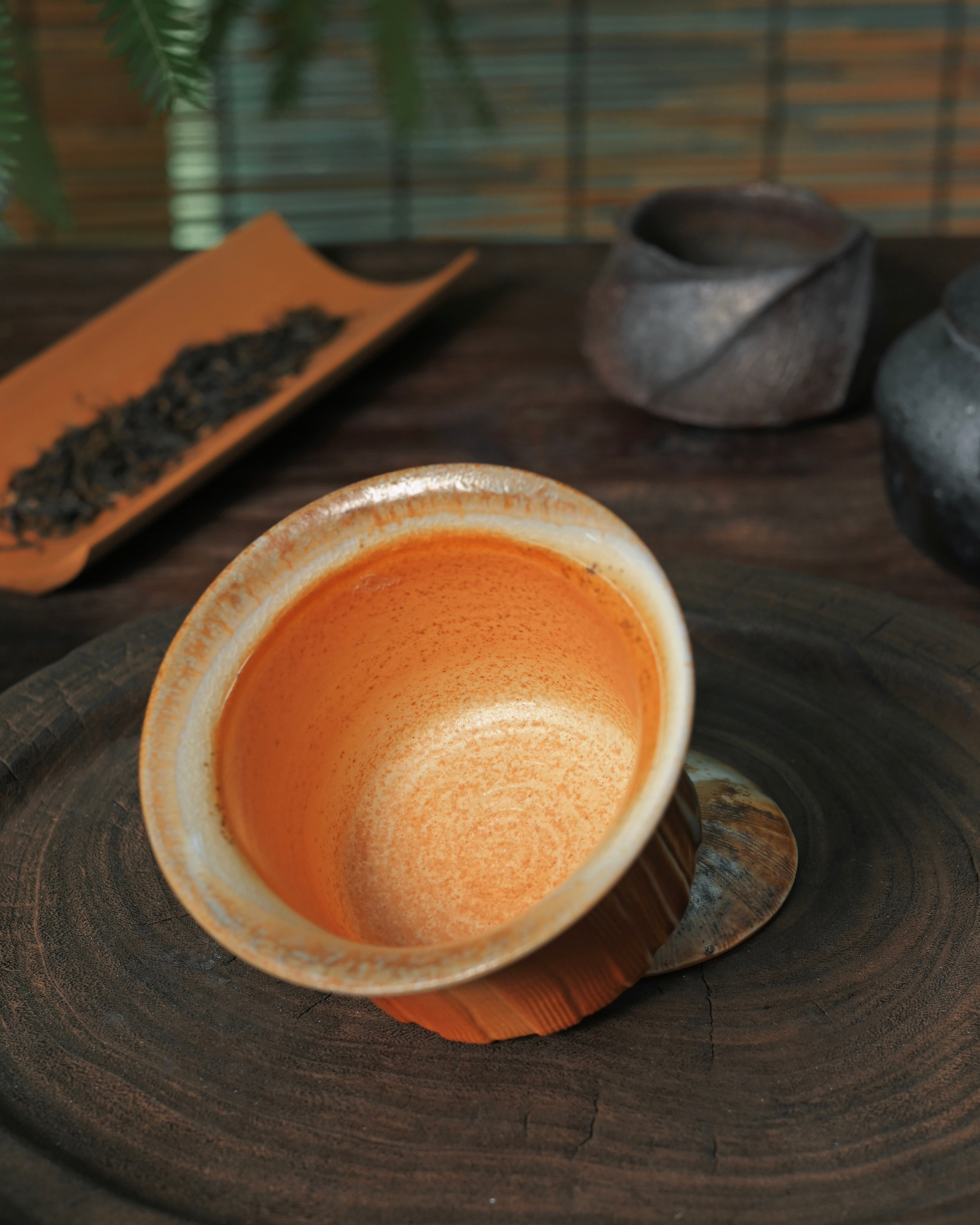 linear textured ceramic surface – Unique Piece Handmade Wood-Fired Horseshoe-Shaped Lidded Bowl by Kungfuyang