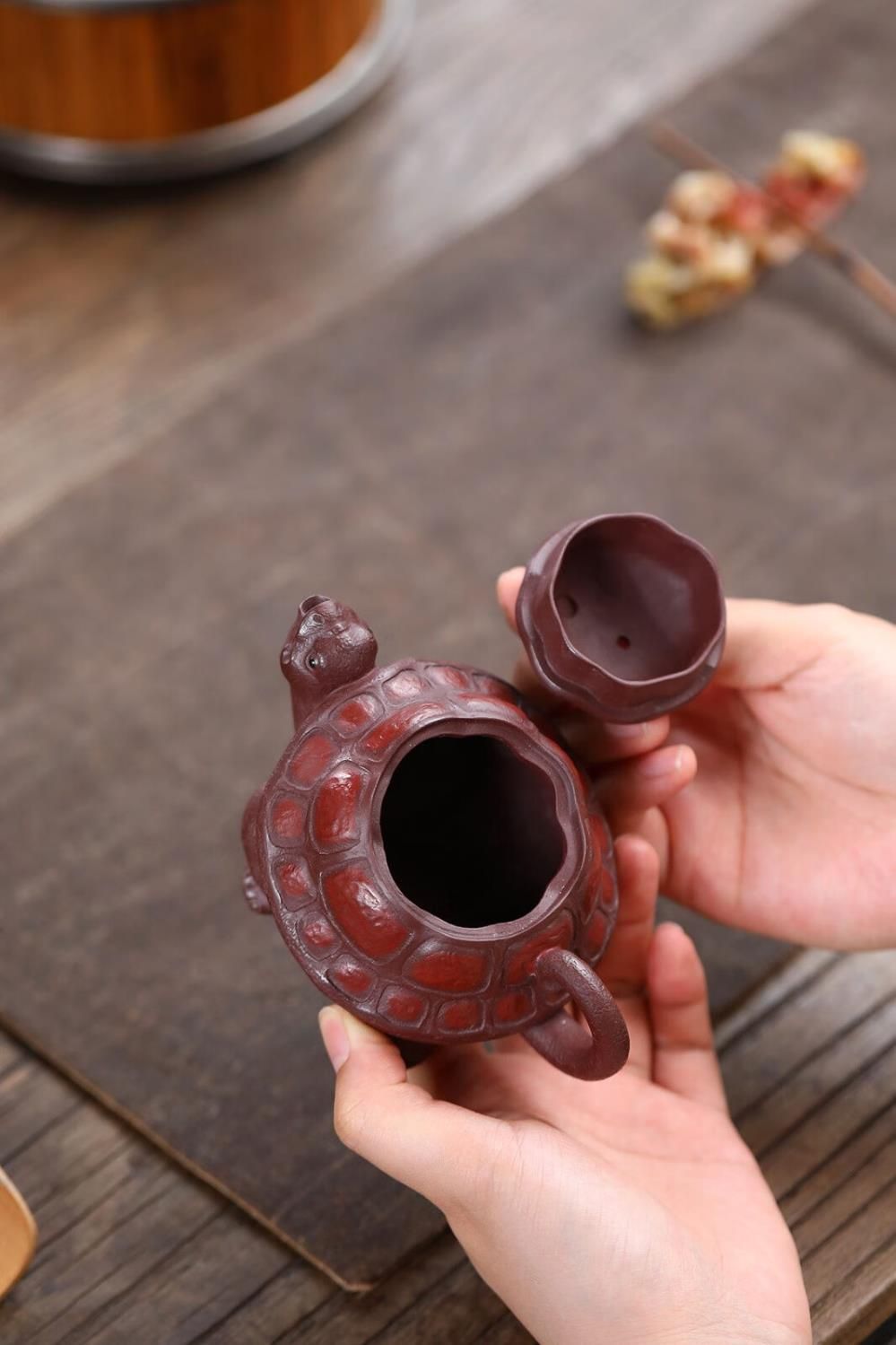 longevity turtle teapot with jade rabbit – Yixing Zisha Handmade “Longevity Turtle” Teapot with Jade by Kungfuyang
