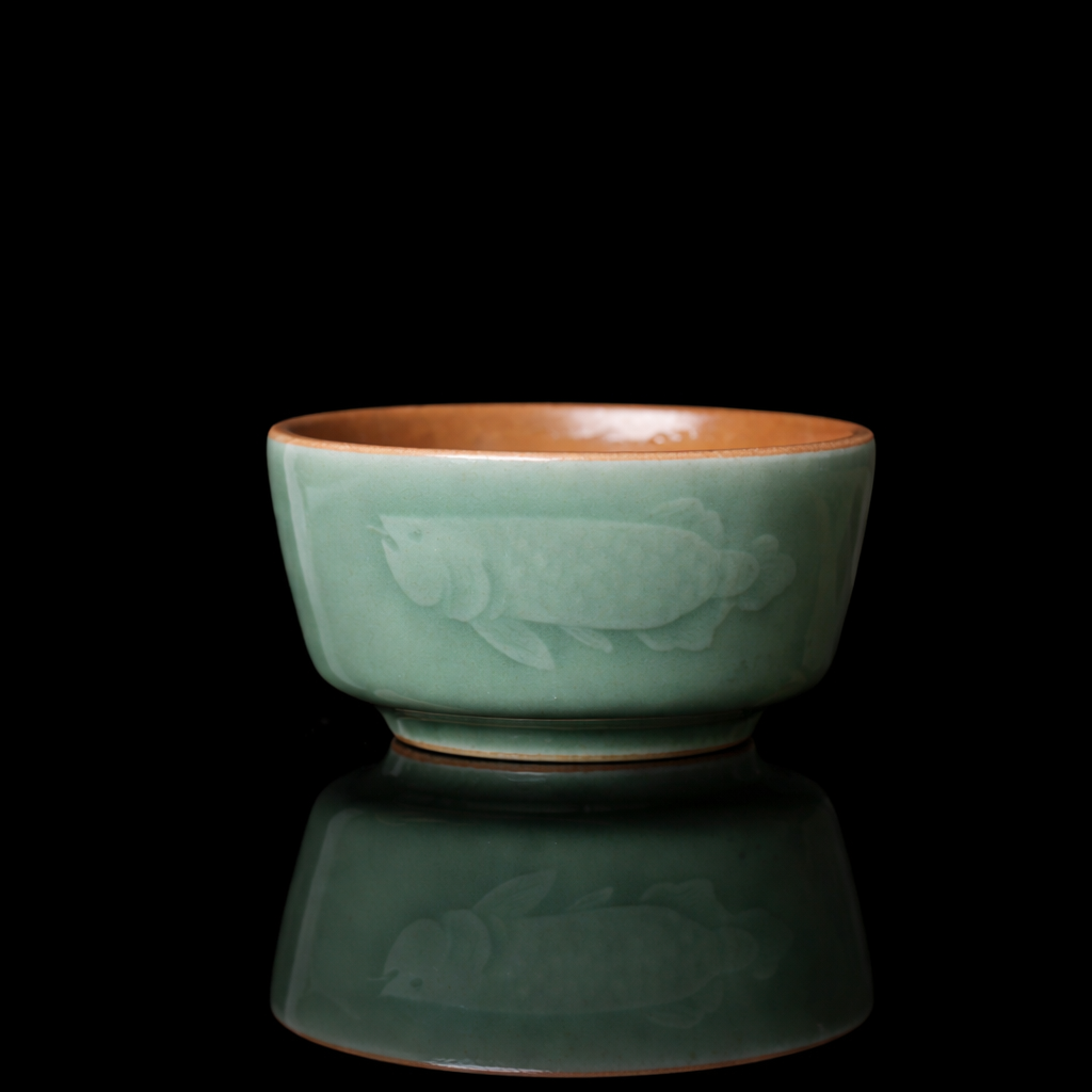 longquan caldon teacup Kungfuyang – Longquan Celadon Dragon-Fish Plum Green Wood Ash Teacup 90ml by Kungfuyang