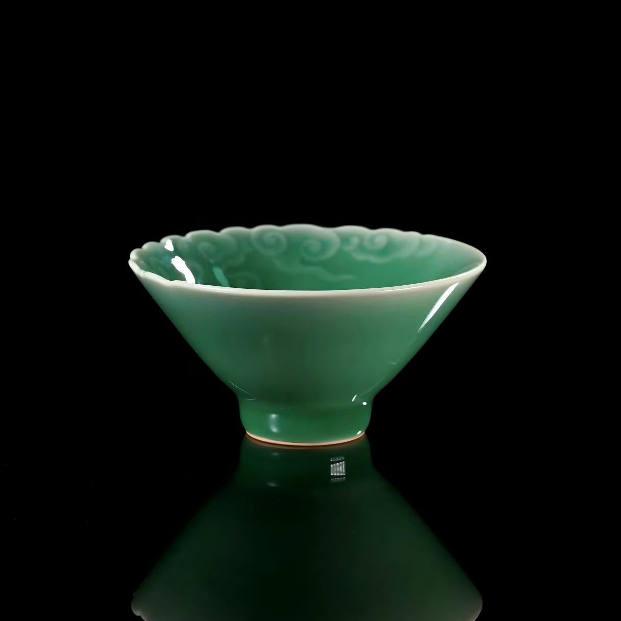longquan celadon clouds cup – Longquan Celadon Embossed Cloud Patterns Teacup by Kungfuyang