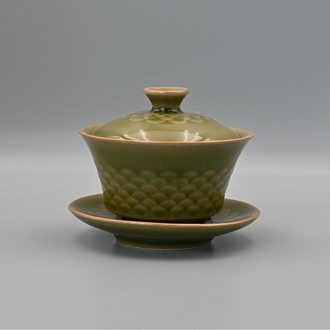 longquan celadon fish scale pattern – Longquan Celadon Fish Scale Pattern Vintage Glaze Gaiwan( Tea by Kungfuyang