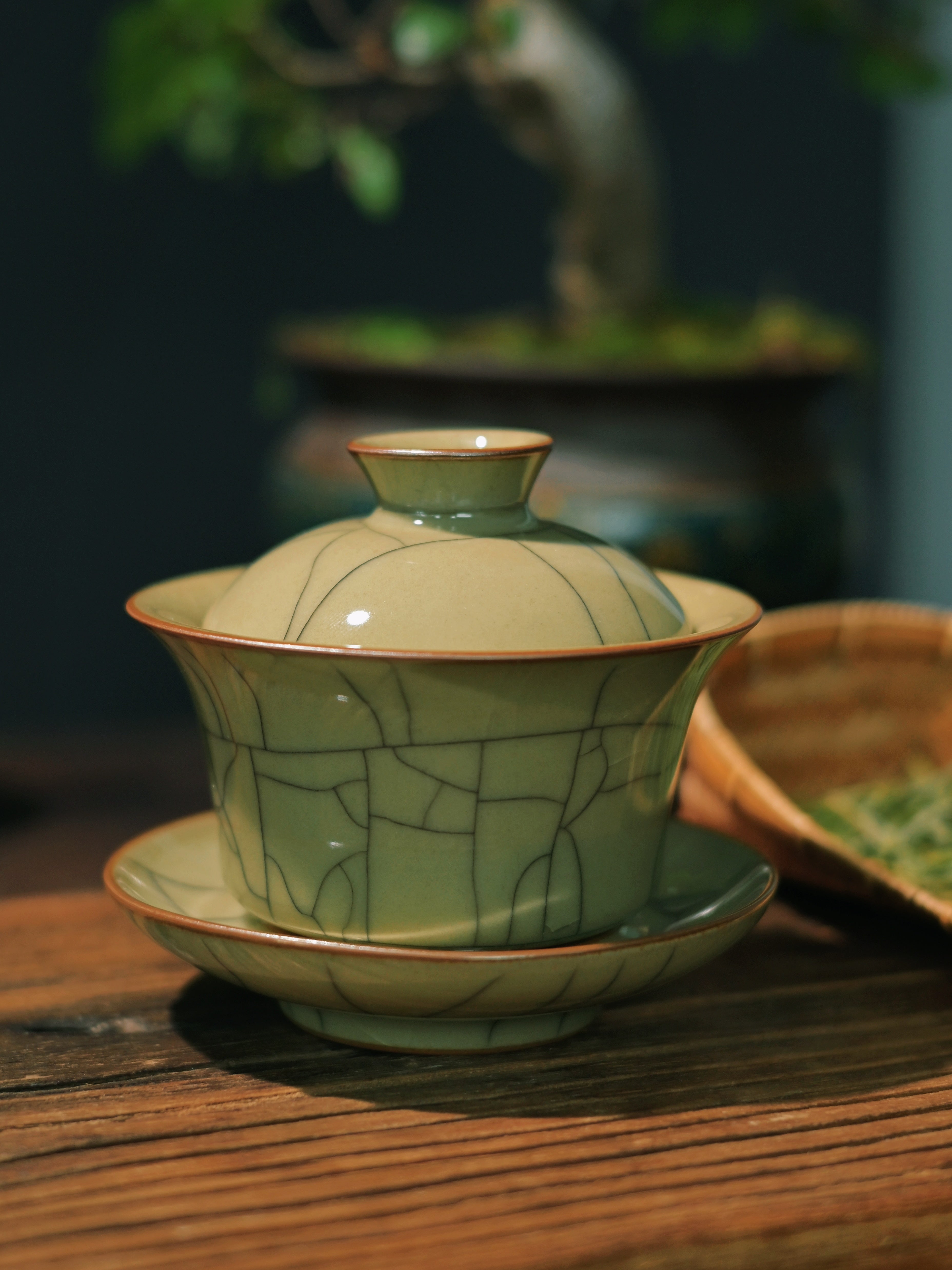 longquan celadon ge kiln iron lines yellow – Longquan Celadon Ge Kiln Gaiwan 160ml by Kungfuyang