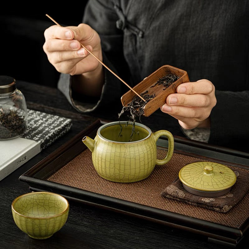 longquan celadon ge kiln teapot han style – 12-Piece Full Set Longquan Celadon Ge-Kiln Tea Set by Kungfuyang