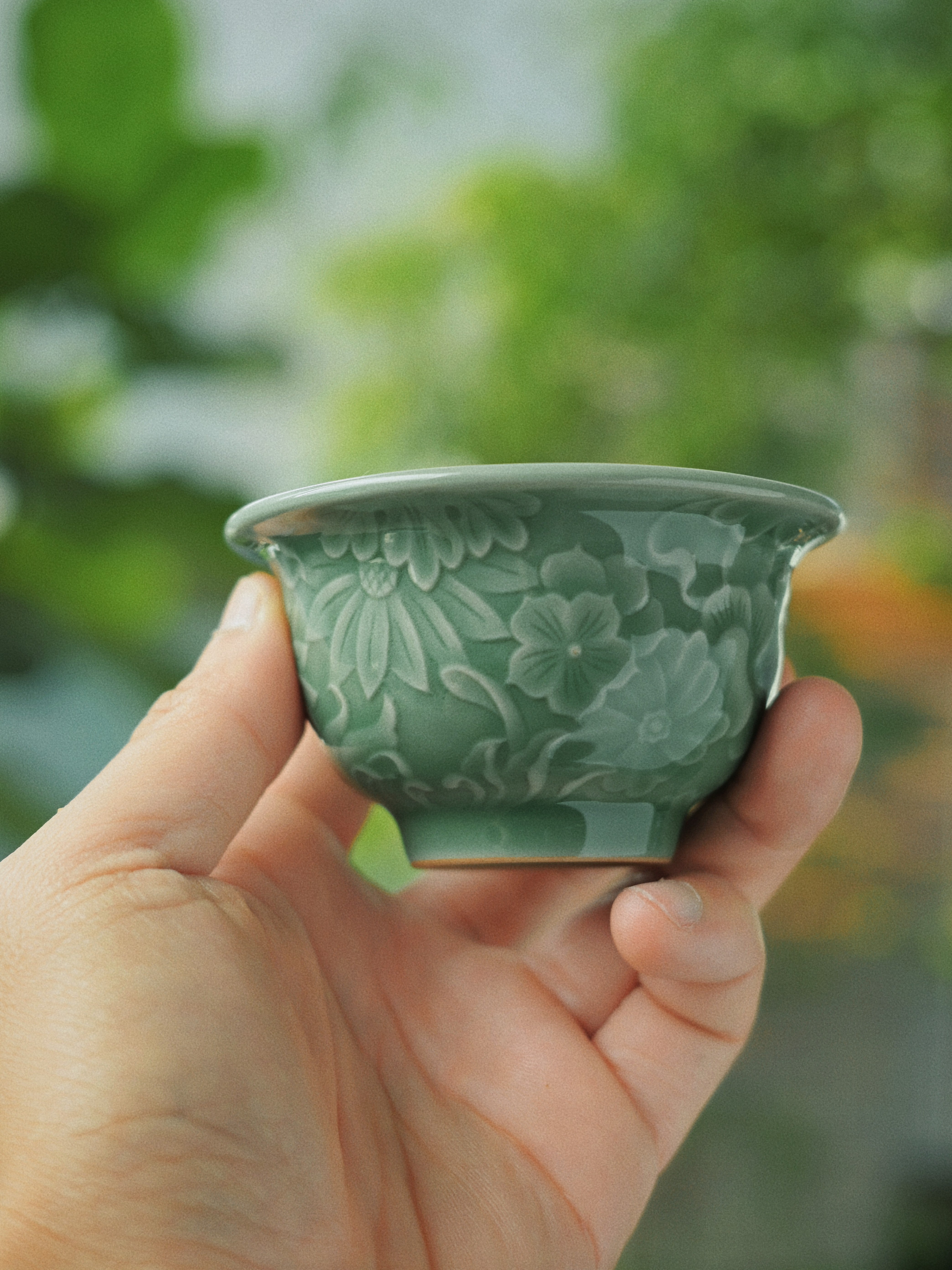 longquan celadon hand carved flowers – Longquan Celadon Plum-Green Relief-Carved Flowers Press Hand by Kungfuyang
