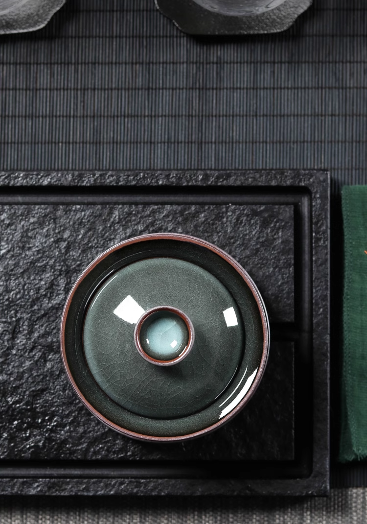 longquan celadon iron green tea set – Longquan Celadon Tea Bowl(Gaiwan) Iron Clay Dark Green by Kungfuyang