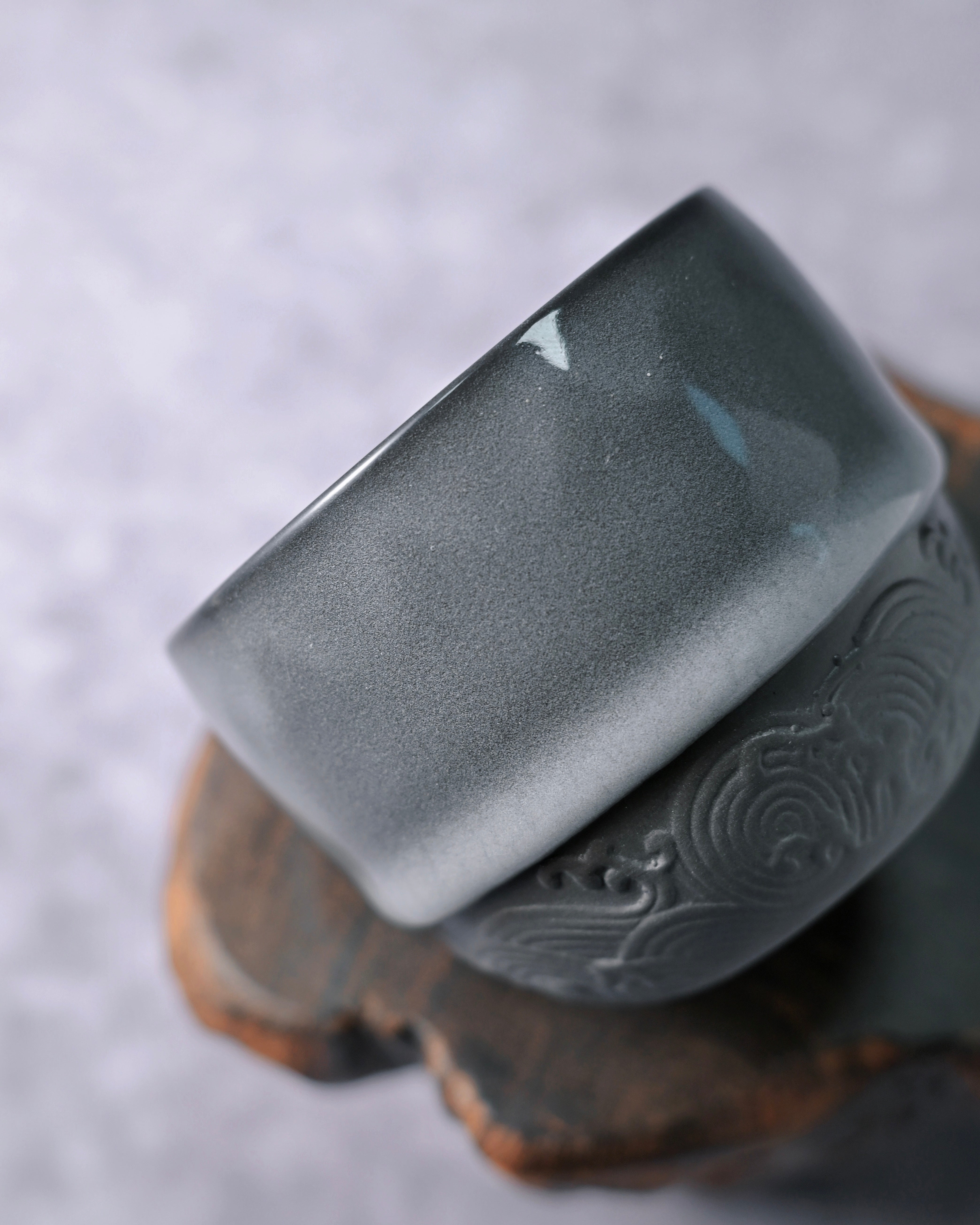 longquan celadon minimalist tea cup – Longquan Celadon Iron Clay Dark Green Teacup 90ml by Kungfuyang