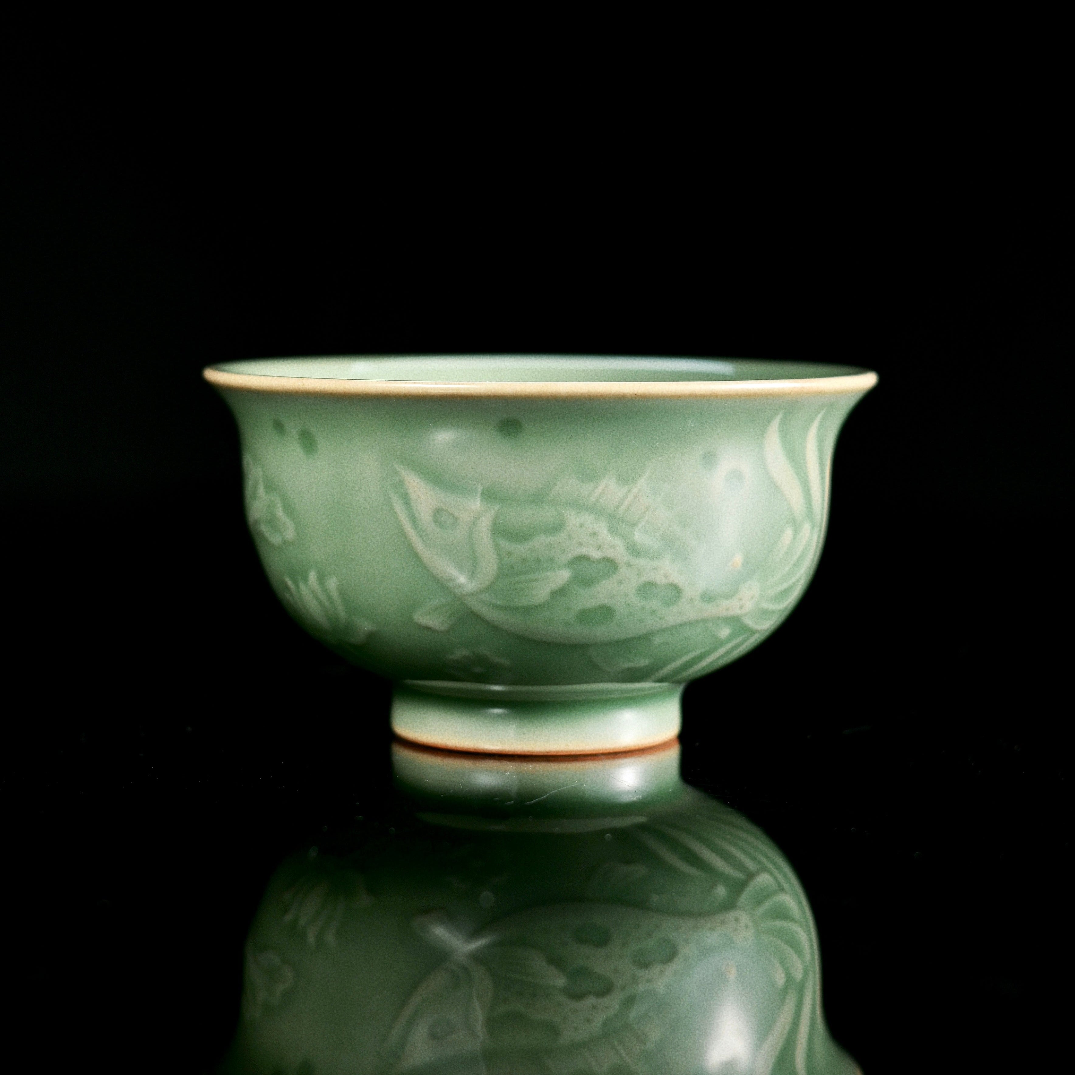 longquan celadon press hand cup fish – Longquan Celadon Plum-Green Relief-Carved Flowers Press Hand by Kungfuyang