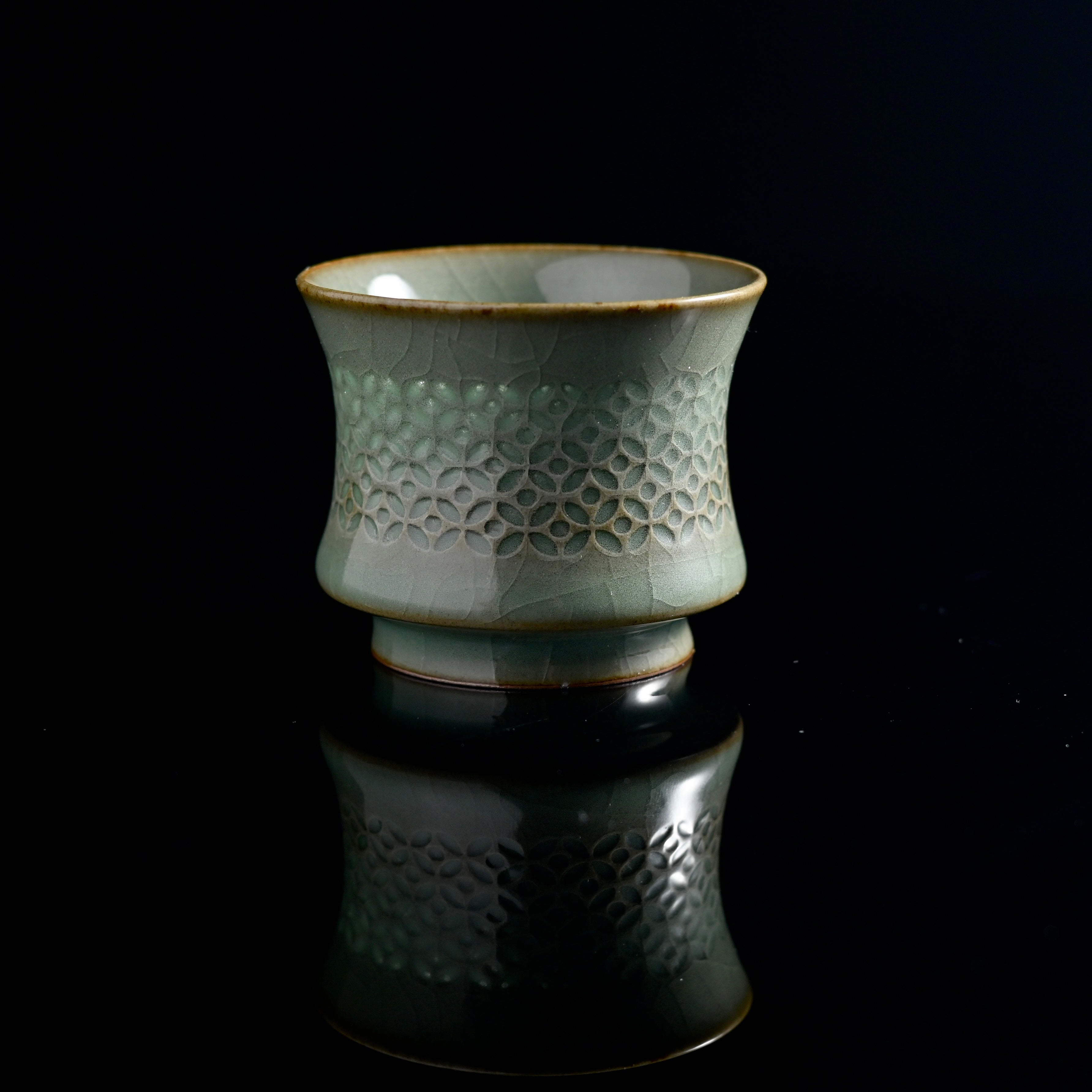 longquan celadon tea cup – Longquan Celadon Handmade Underglaze Hollow-Carved Teacup( by Kungfuyang
