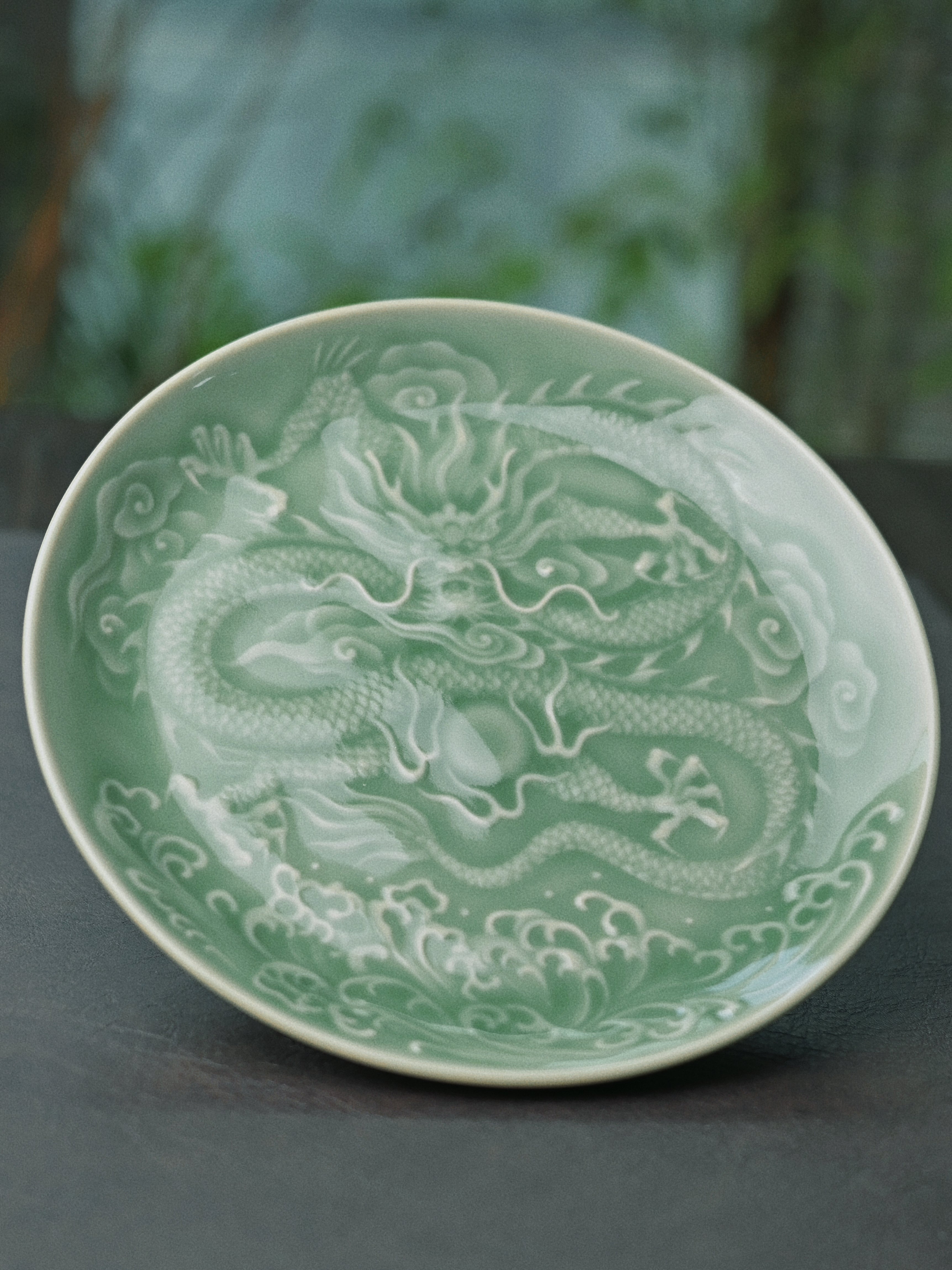 longquan celadon tea saucer – Longquan Celadon Relief-Carved Dragon Pattern Tea Tray / Pot by Kungfuyang