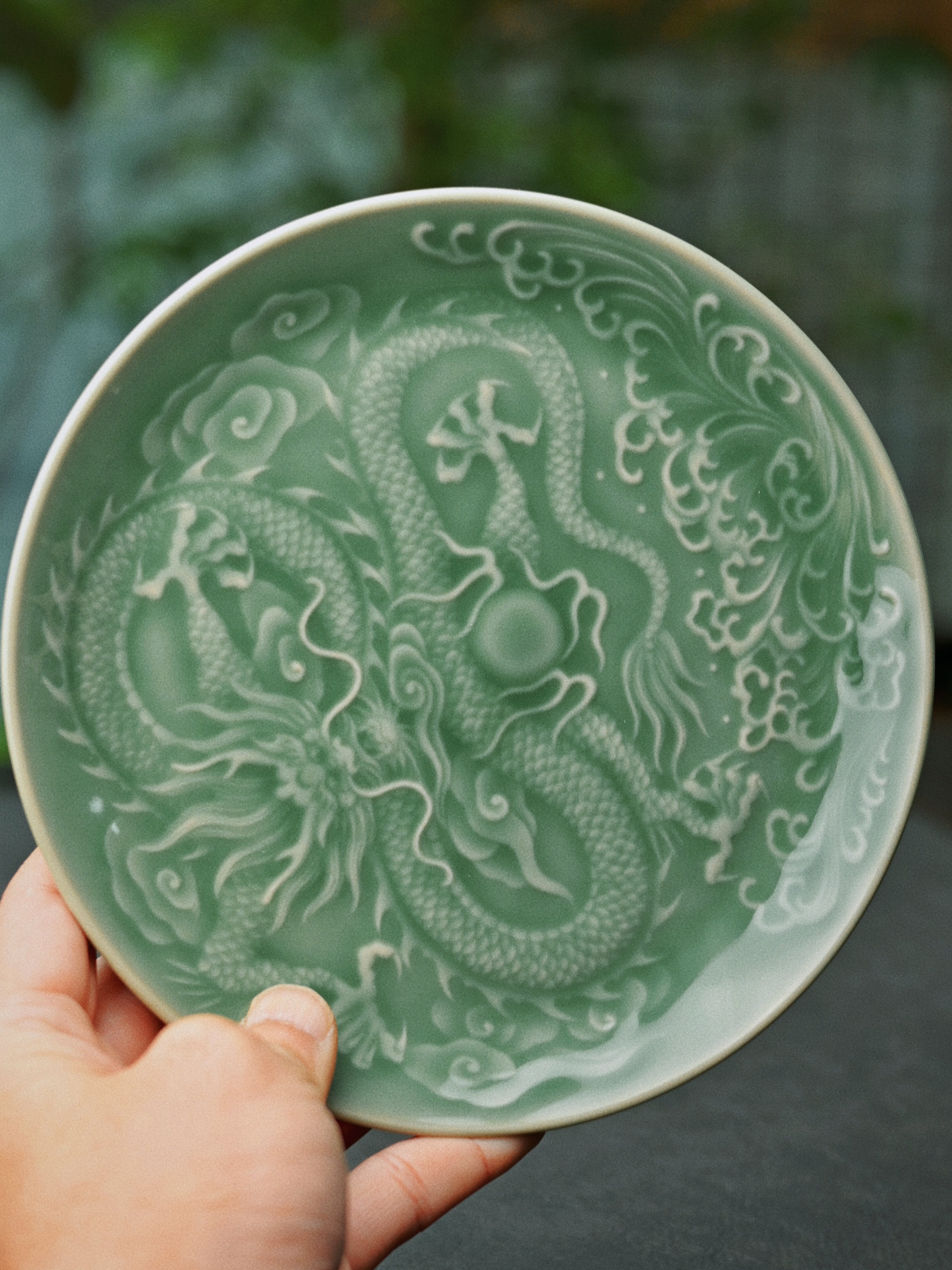 longquan celadon tea tray – Longquan Celadon Relief-Carved Dragon Pattern Tea Tray / Pot by Kungfuyang