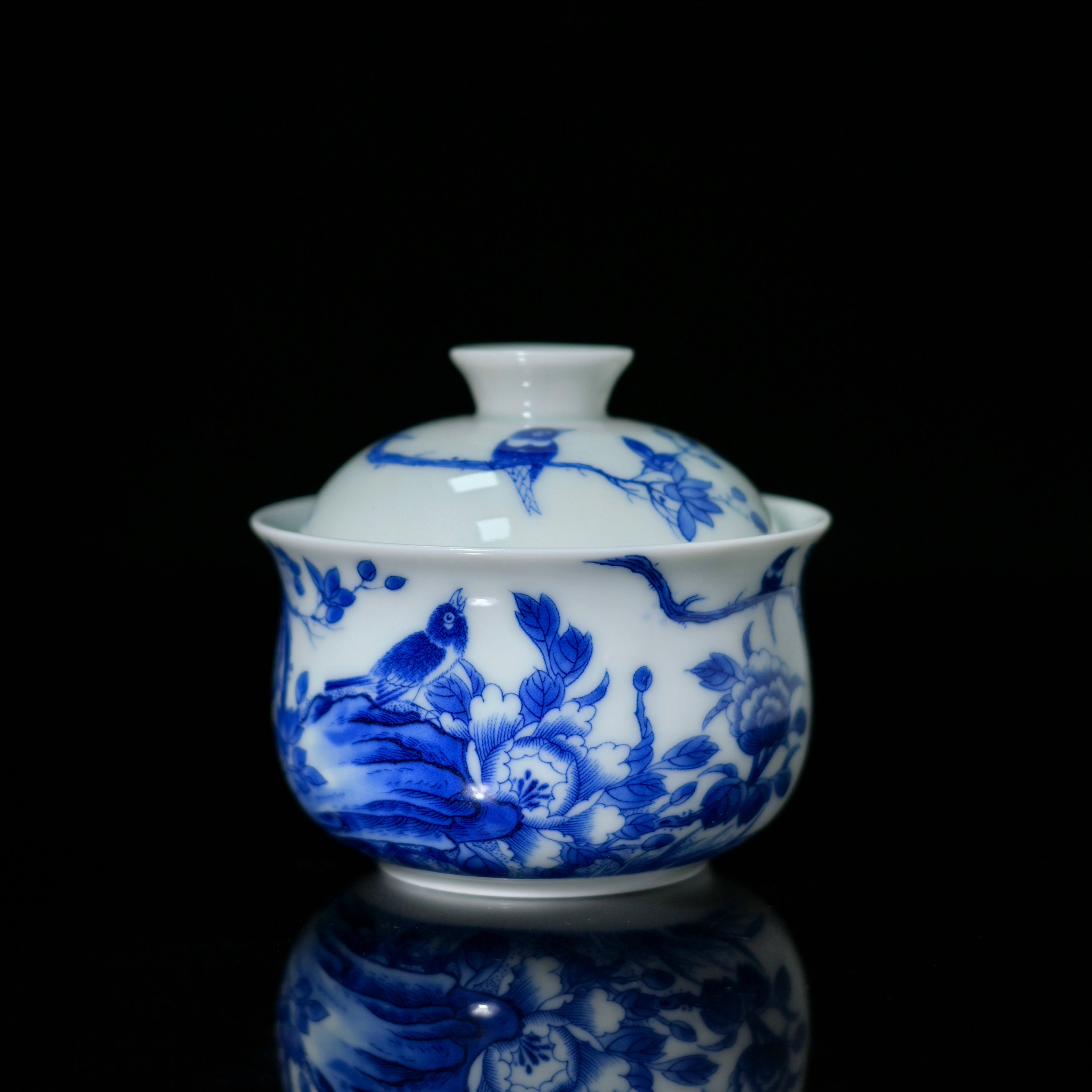 magpie pattern porcelain gaiwan – Jingdezhen Blue and White Birds and Flowers Gaiwan 150ml by Kungfuyang
