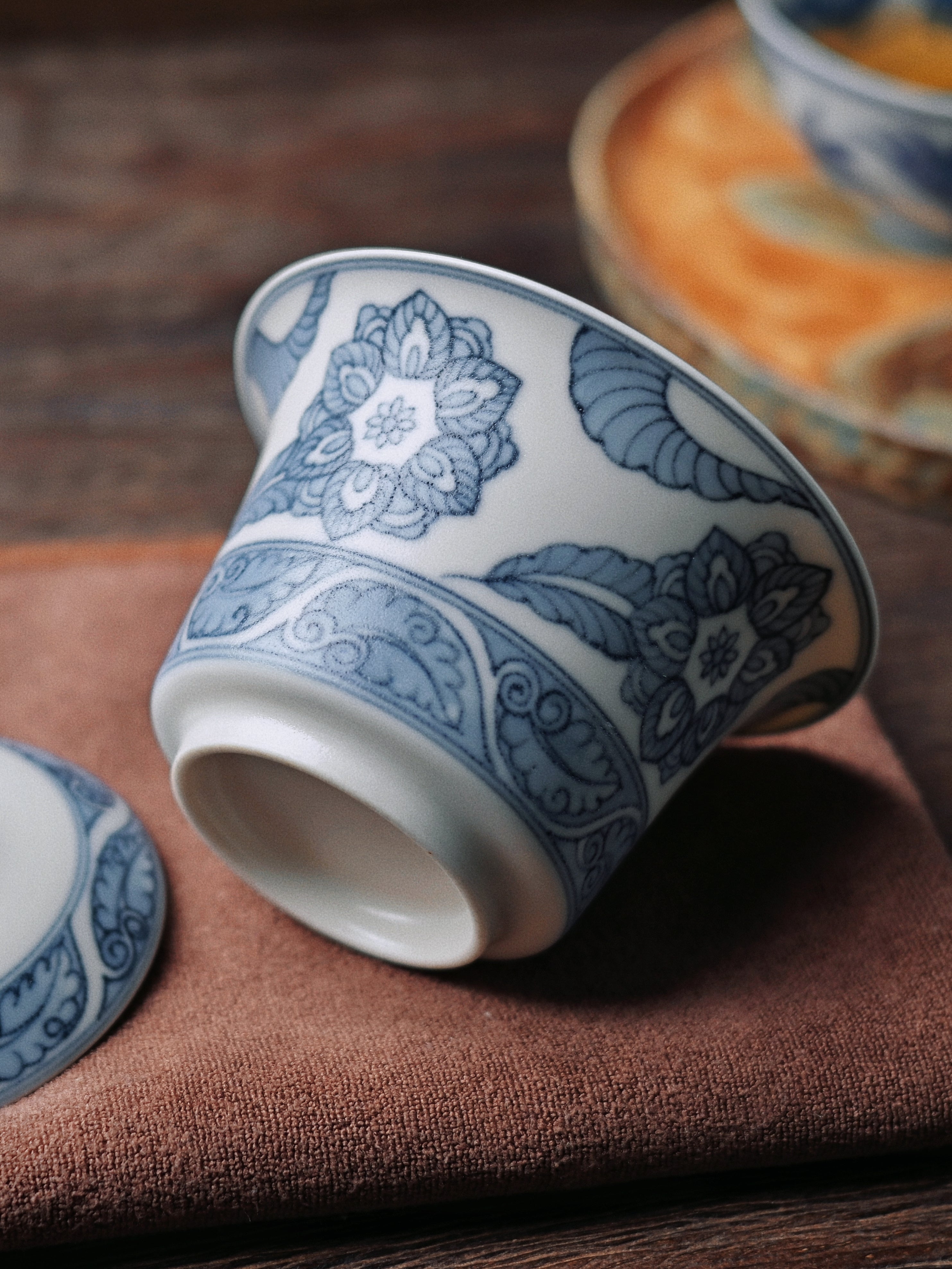 matte glaze blue and white tea bowl – Jingdezhen Blue and White Matte Glaze Gaiwan by Kungfuyang
