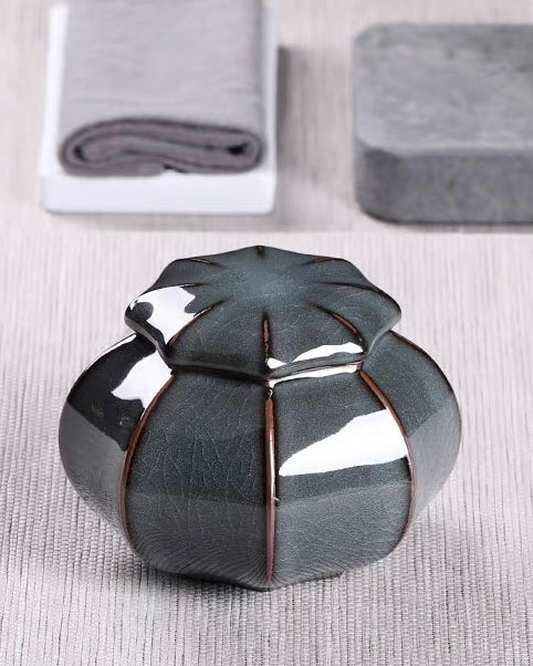 melon lobed pumpkin celadon jar – Longquan Celadon Iron Clay Dark Green Tea Canister 400ml by Kungfuyang