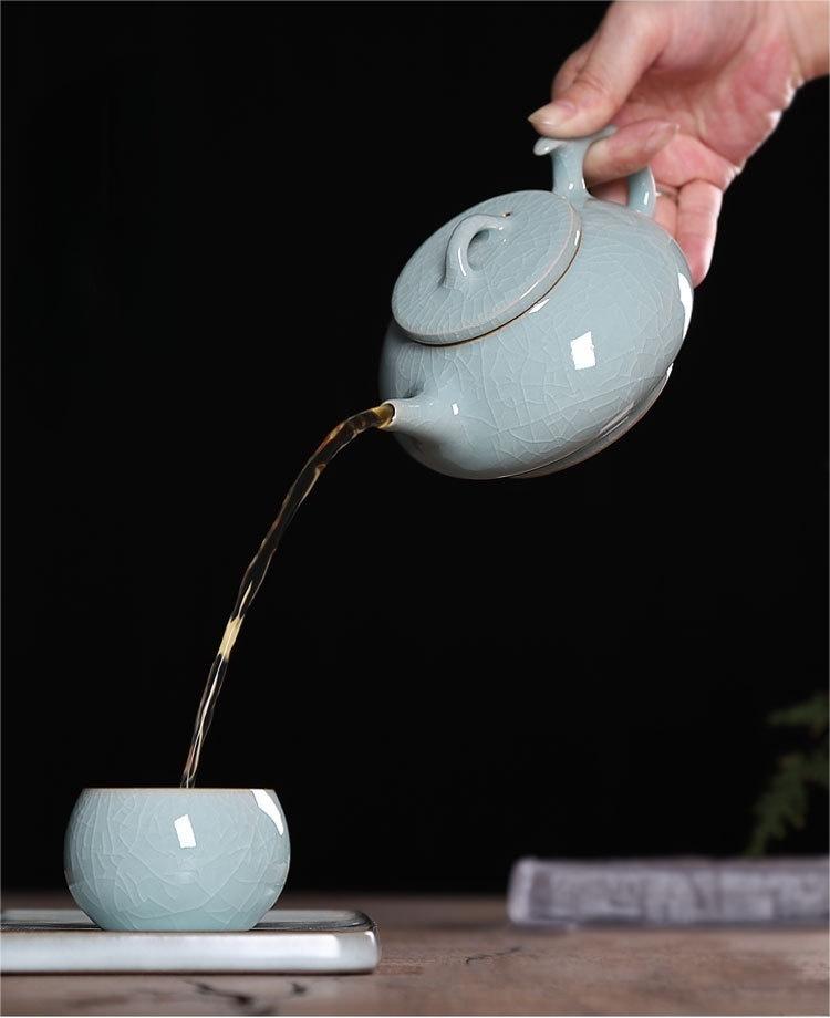 mineral rich handmade tea set – 3pcs in 1 Handmade Ge kiln Celadon Iron Clay Tea Set by Kungfuyang