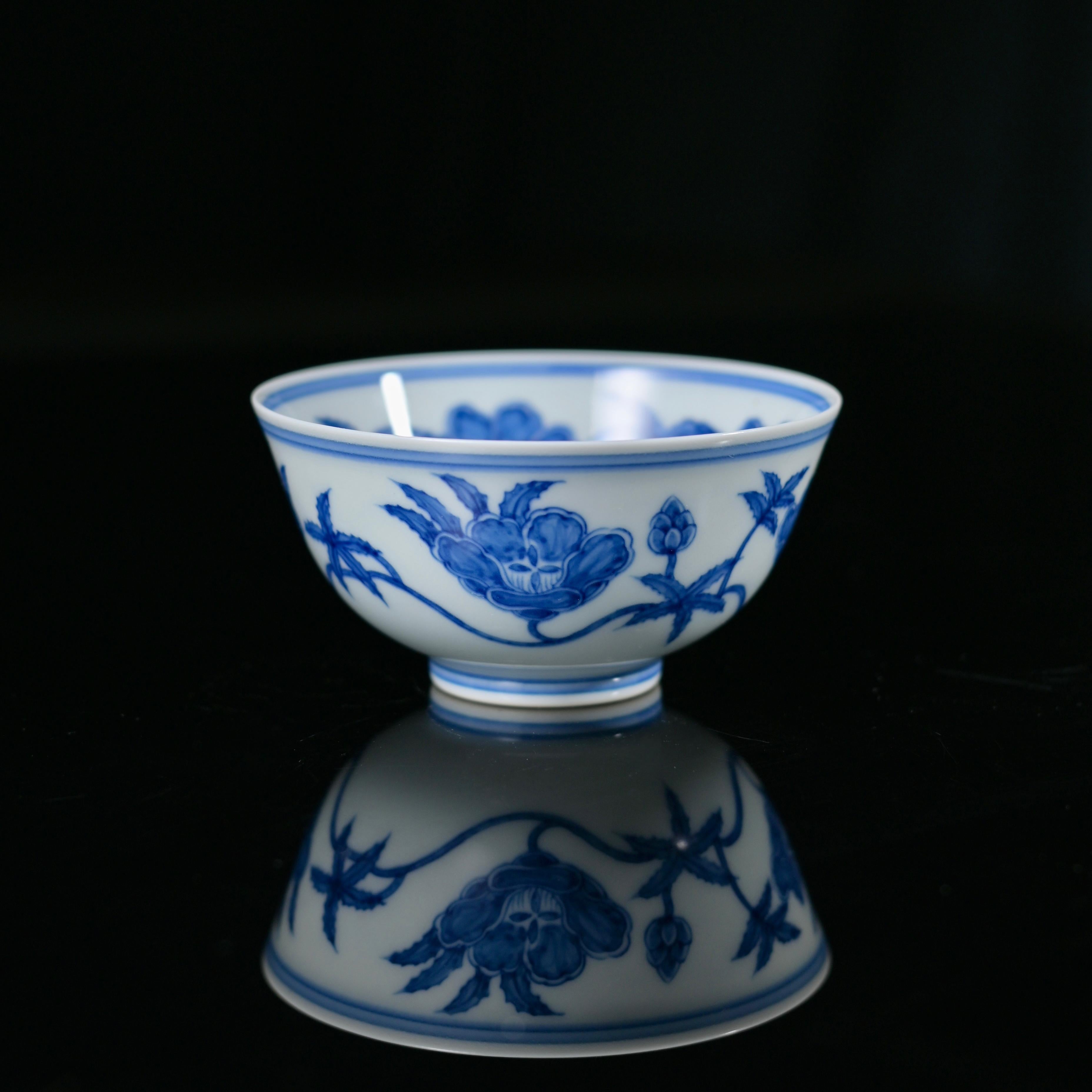 ming chenghua blue and white palace tea – Ming Chenghua Blue and White Okra Palace Bowl Replica Tea Bowl by Kungfuyang