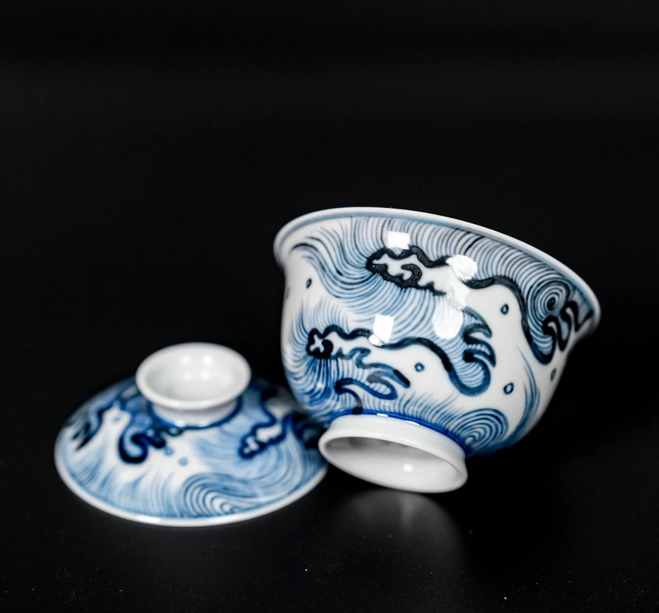 ming dynasty blue white porcelain – Jingdezhen Hand-Painted Ming-Style Blue-and-White Wave Pattern by Kungfuyang