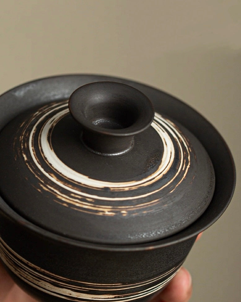 minimalist tea ceremony gaiwan – Wabi-Sabi Handmade Black Clay Slipware Gaiwan by Kungfuyang
