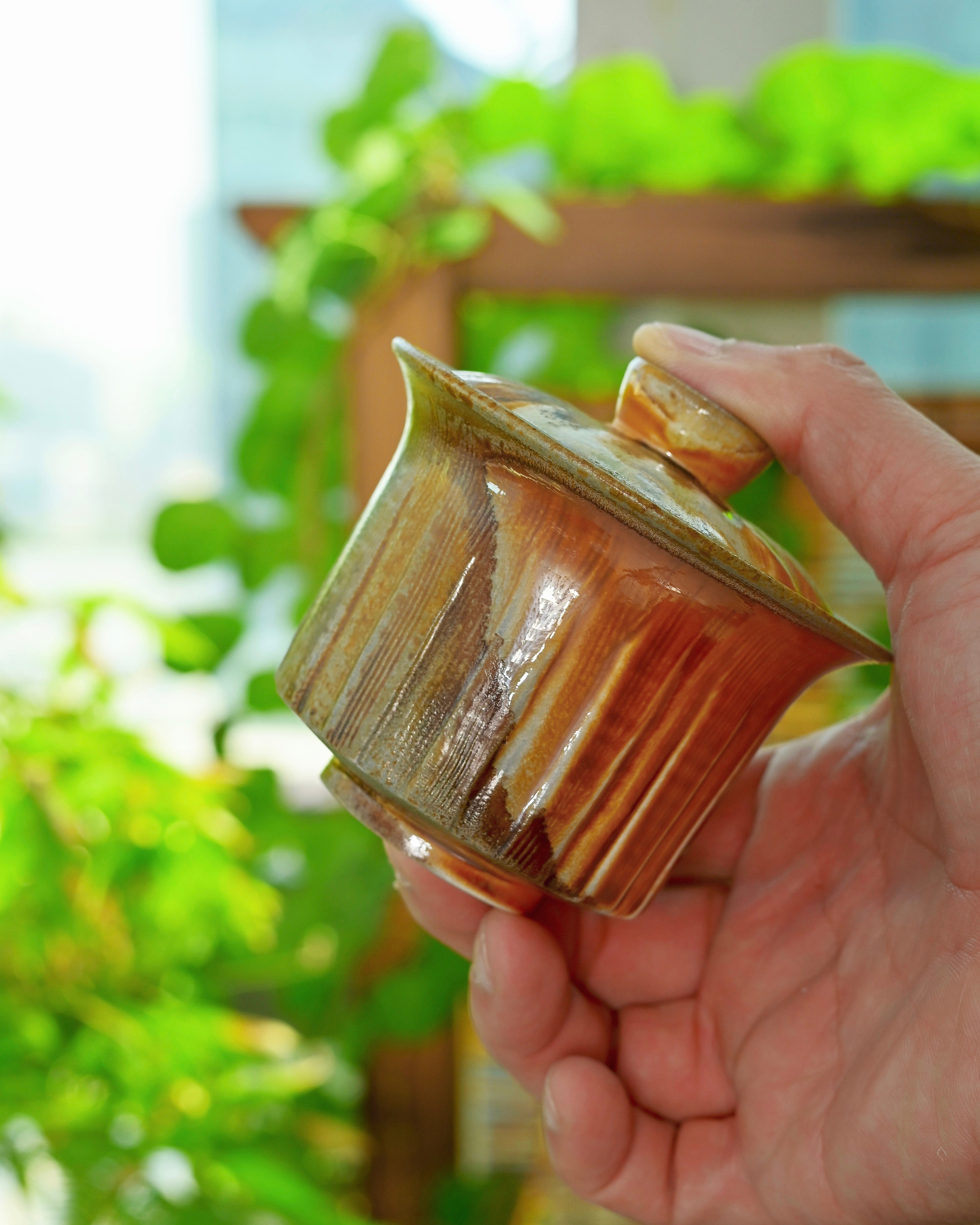 natural woodkiln crackle glaze – Unique Piece Handmade Wood-Fired Horseshoe-Shaped Lidded Bowl by Kungfuyang