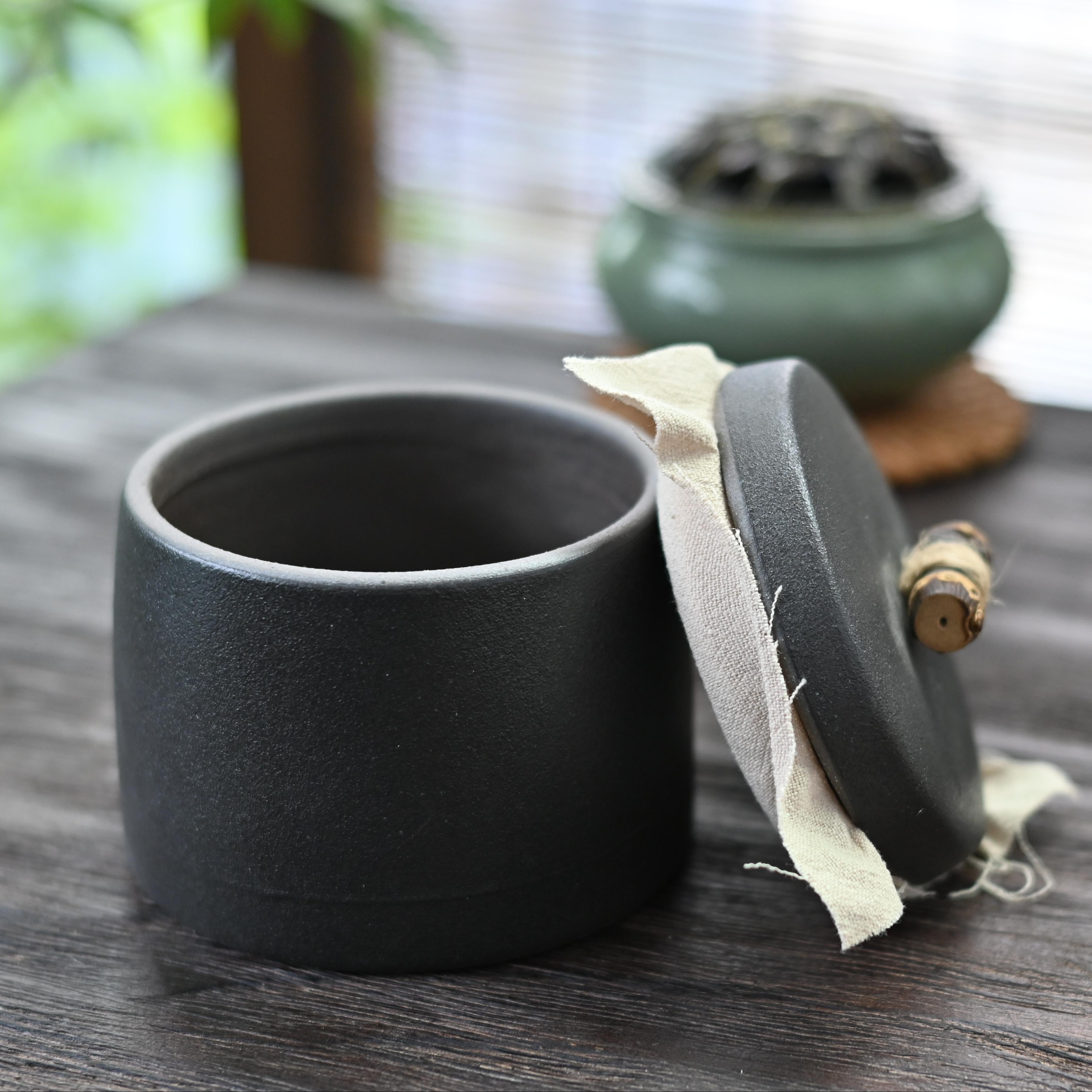 nature inspired tea set – Retro Japanese Style Small Size Coarse PotteryTea Canister by Kungfuyang