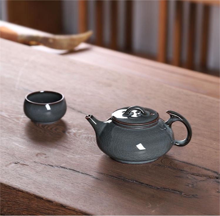 northern song dynasty origin celadon – 3pcs in 1 Handmade Ge kiln Celadon Iron Clay Tea Set by Kungfuyang