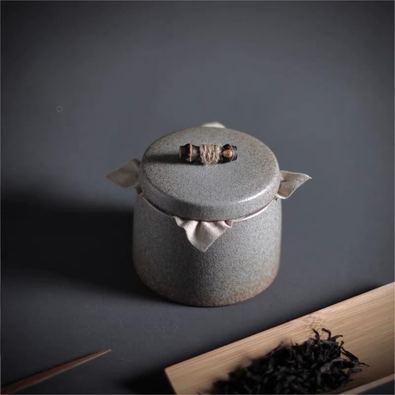 organic texture tea canister – Retro Japanese Style Small Size Coarse PotteryTea Canister by Kungfuyang