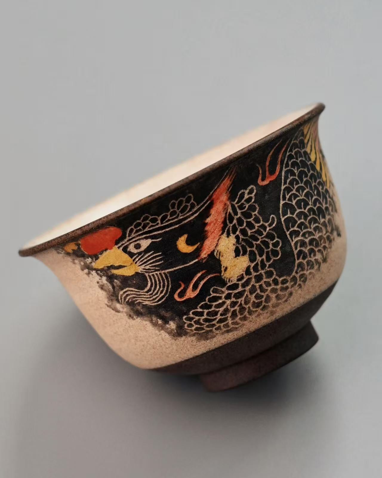 press hand teacup – Jingdezhen Phoenix Rising Hand-Painted Clay Press-Hand Teacup by Kungfuyang
