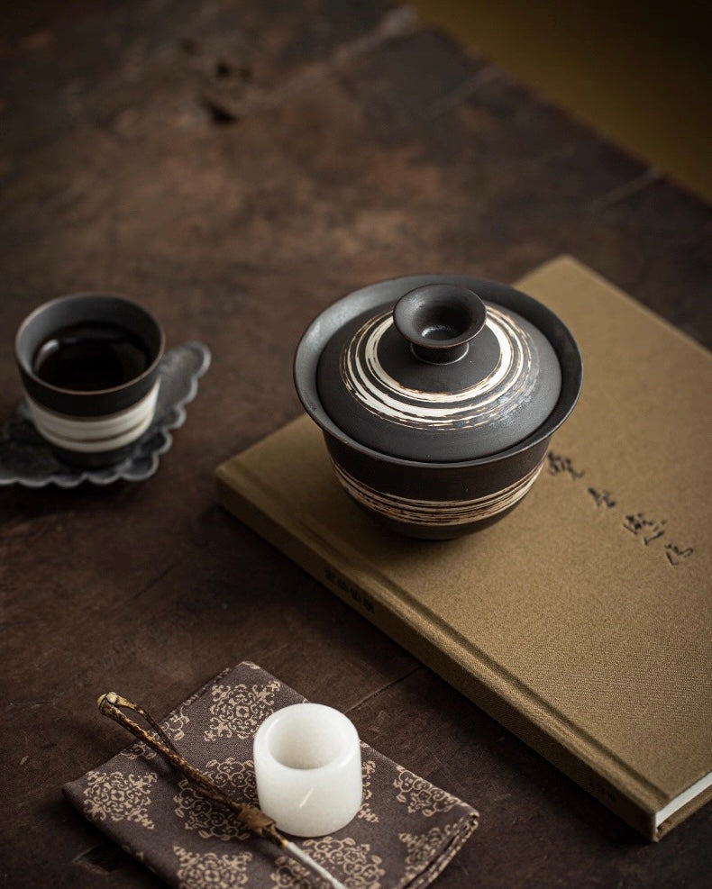 primitive slipware tea set – Wabi-Sabi Handmade Black Clay Slipware Gaiwan by Kungfuyang