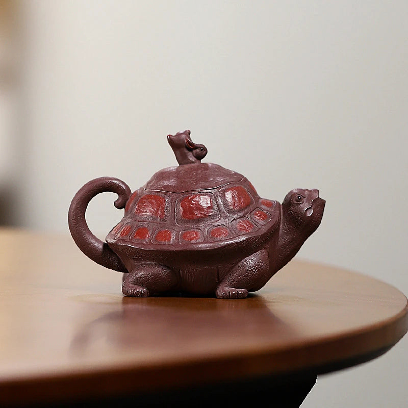purple clay handmade longevity turtle – Yixing Zisha Handmade “Longevity Turtle” Teapot with Jade by Kungfuyang
