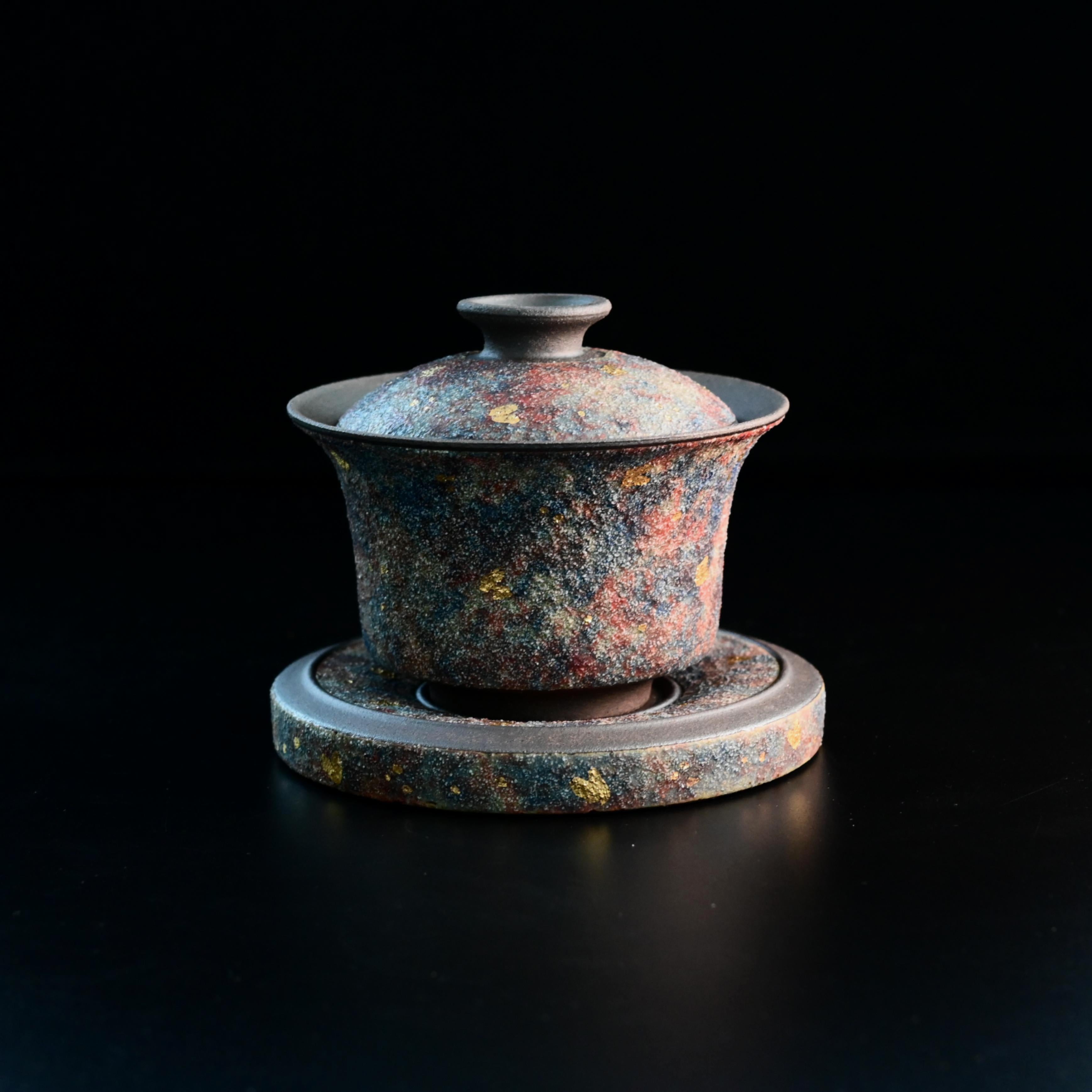 purple clay tea bowl – Purple Clay Conbined with Rock Mineral Colorful Gold Detailing by Kungfuyang