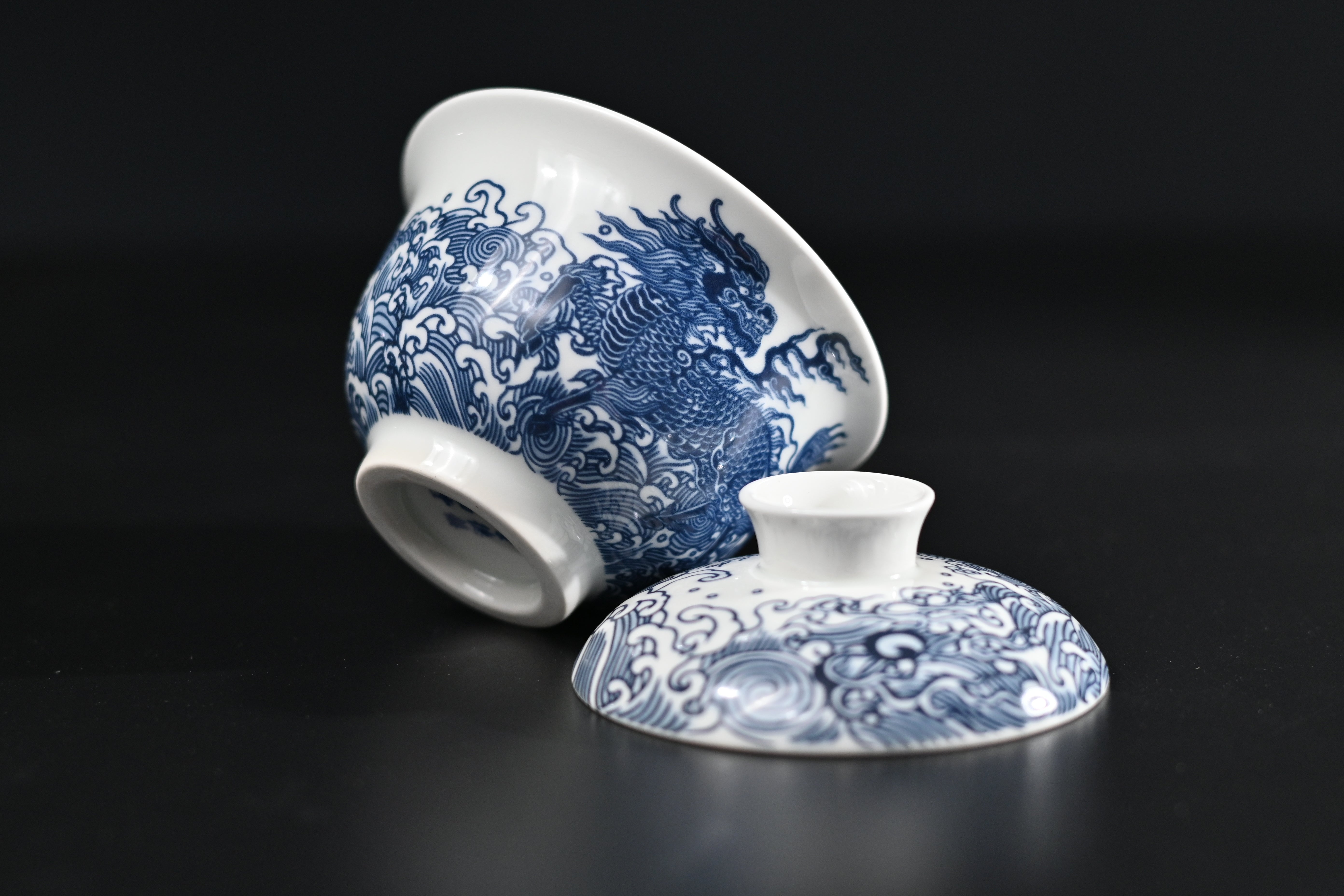 qilin pattern gaiwan – Jingdezhen Blue and White Tea Bowl with Qilin Design by Kungfuyang