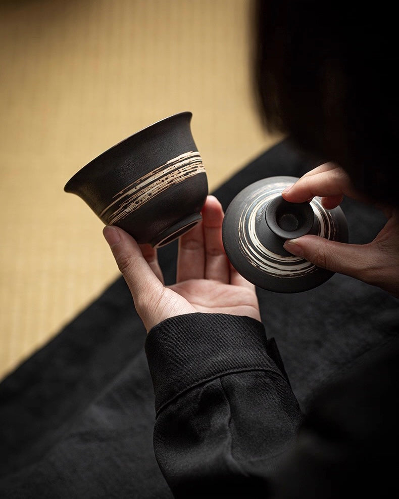 raw clay tea ceremony set – Wabi-Sabi Handmade Black Clay Slipware Gaiwan by Kungfuyang