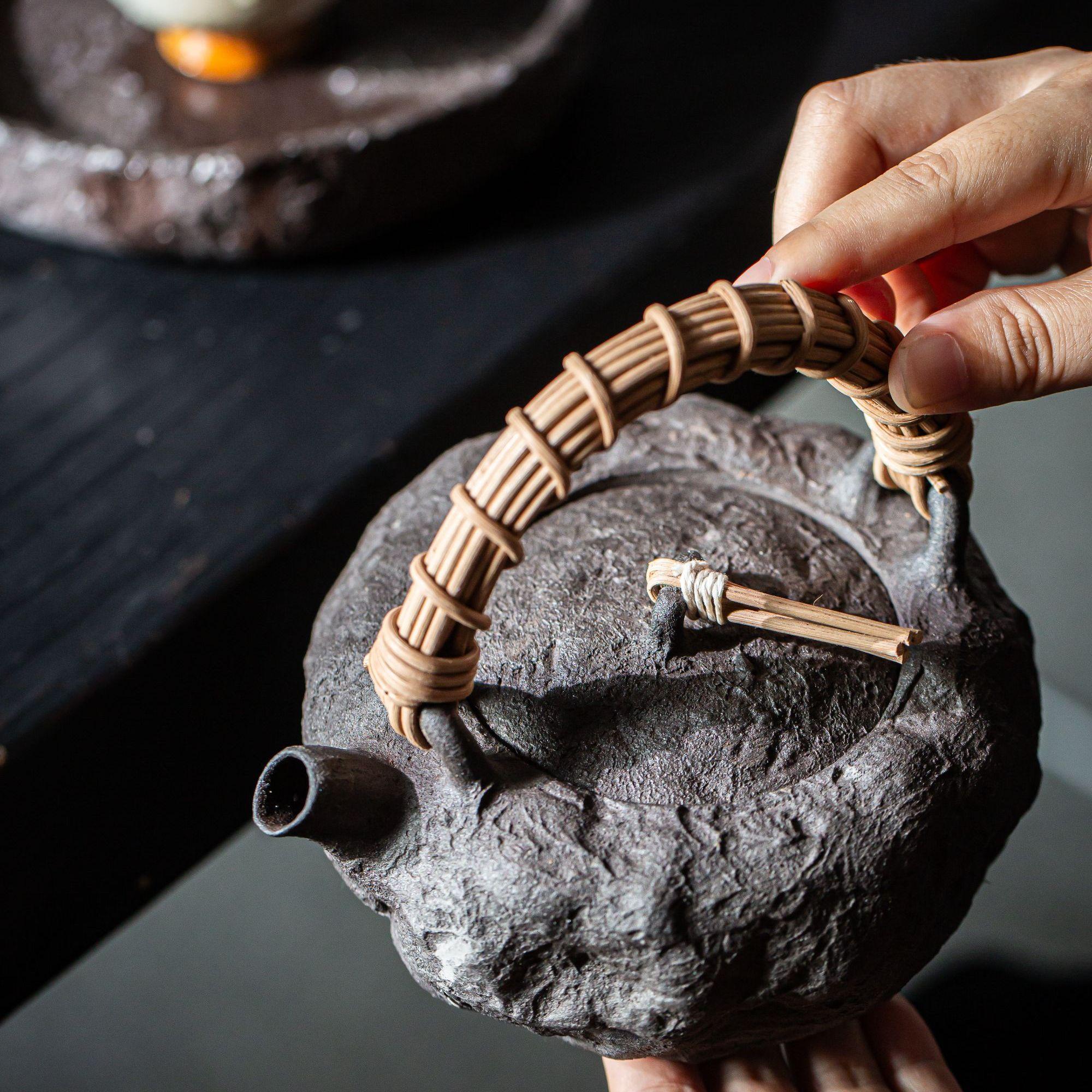 raw clay texture detail – Wabi-Sabi Rough Pottery Teapot & Stove Set by Kungfuyang
