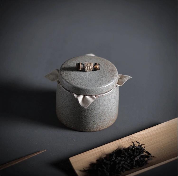 raw pottery tea caddy – Retro Japanese Style Small Size Coarse PotteryTea Canister by Kungfuyang